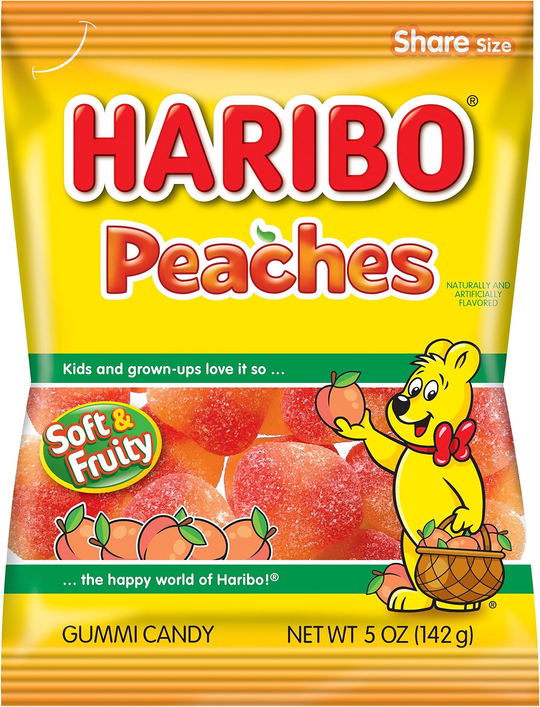 Gummi Candy, Peaches Gummy Candy, 5 Ounce Share Size Bags (Pack of 12) Delicious Soft & Chewy Sweet Snacks, Fruity Peach Flavor