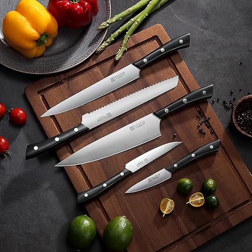 Miniatura 6 de PAUDIN Juego de cuchillos de 15 piezas con bloque, juego de cuchillos de cocina de acero alemán de alto carbono con bloque y afilador, juego de