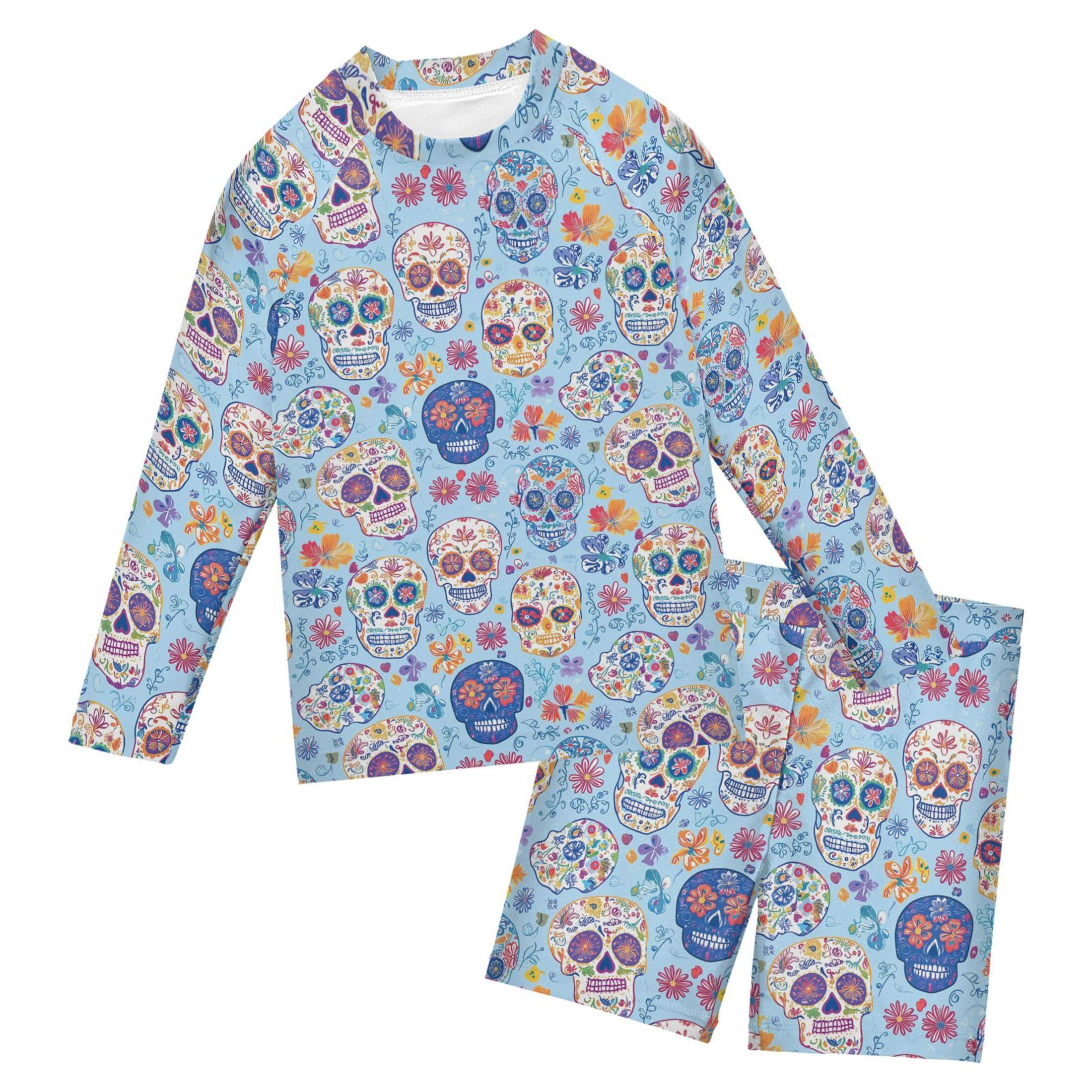 Skull Flower Toddlers and Baby Boys' Swimsuit Trunk and Rashguard Set B0404489