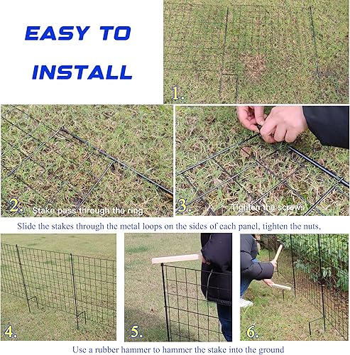 Miniatura 5 de ICITYWALL Valla de jardín de 10 paneles de 32 pulgadas de alto x 23.2 pies de largo, patente de diseño de estaca sólida, valla de borde para perros,