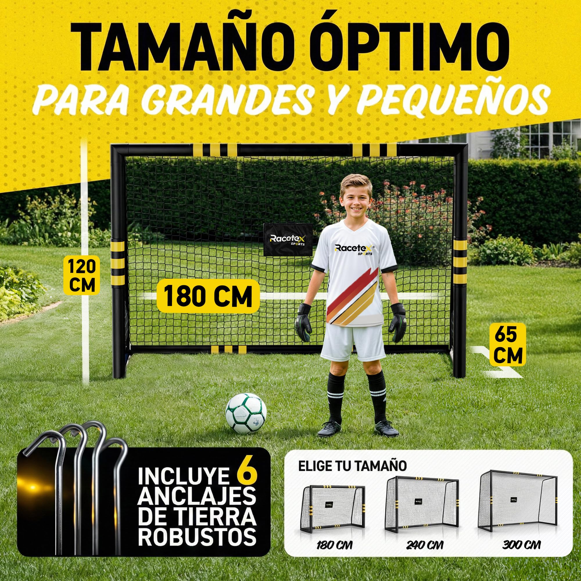 Portería de Fútbol Grande para Niños Racetex con Recubrimiento Anticorrosivo e Incluye Anclajes