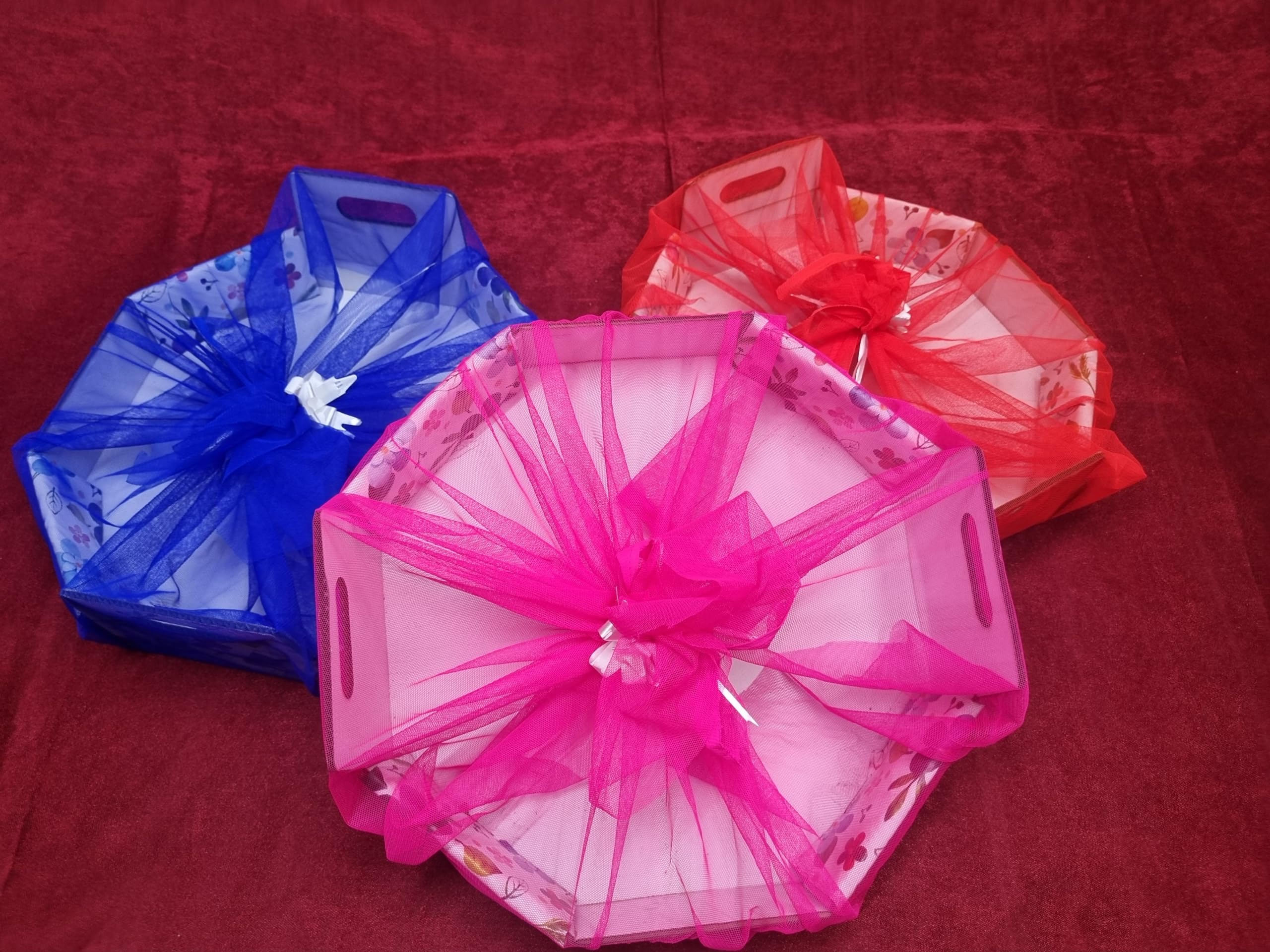 Saanu Enterprise Fancy Gift Tray 4Pcs With Net And Flower Ribbion To Tie,Octagon Shape 9 Inches Tray For Gift Hamper, Engagement Event Gifting Boxes And Wedding Decoration Purpose, Multicolor (B0D4DTFGGX) Amazon Price History, Amazon Price Tracker