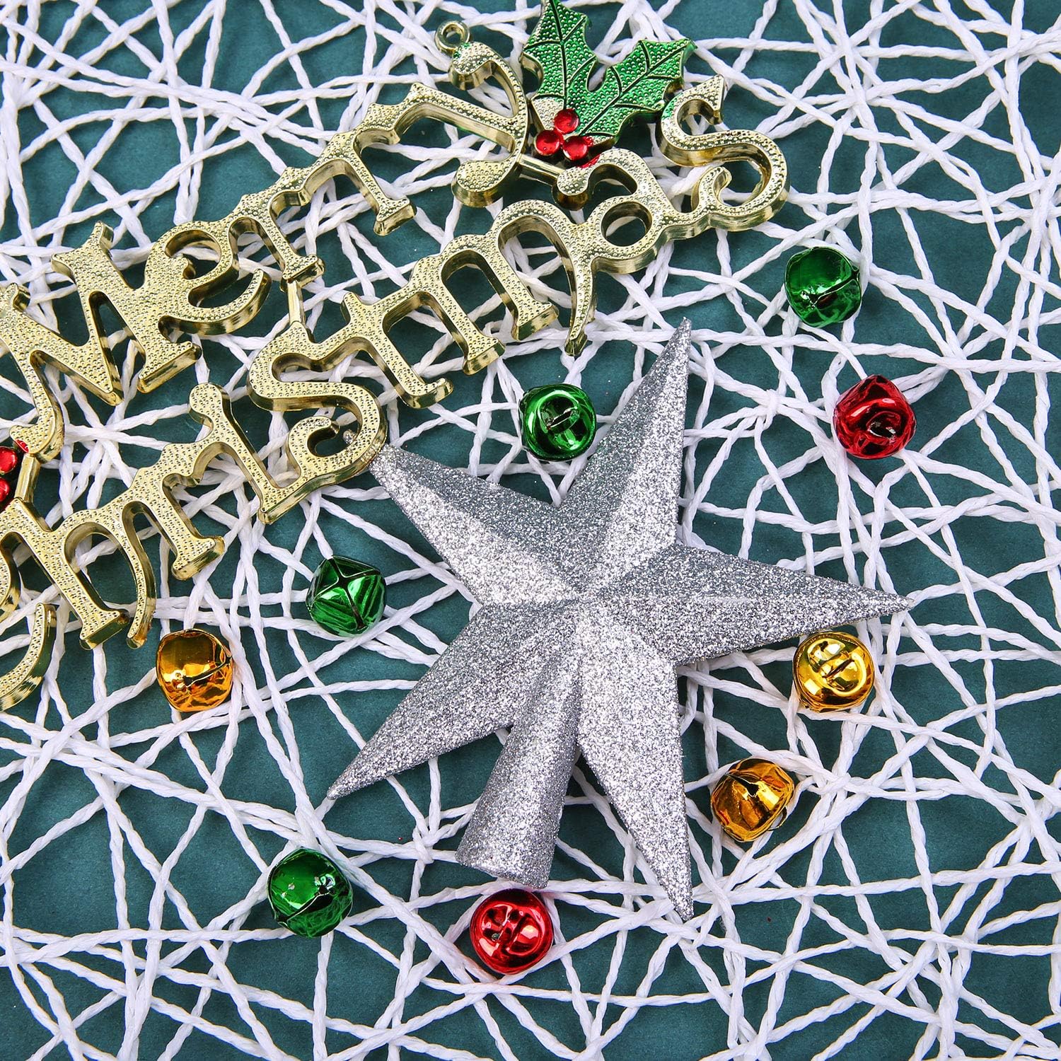 Aneco Glitter Mini Christmas Tree Topper Shatter-Proof Small Christmas Tree Decoration Treetop for Holiday Ornament or Home Decor, (Silver, 4 inch)