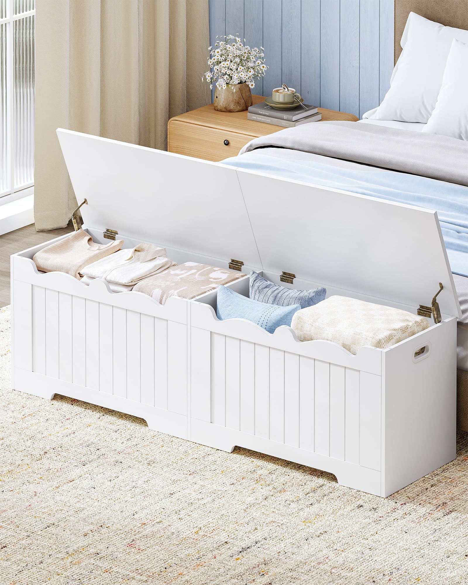 Hzuaneri cassapanca contenitore da interno, Panca a Ribalta di Grande Capacità, Risparmia Spazio, Adatta per Soggiorni, Ingressi, Disimpegni e Camere da Letto, 40 x 150 x 48 cm, Bianco SB01503X