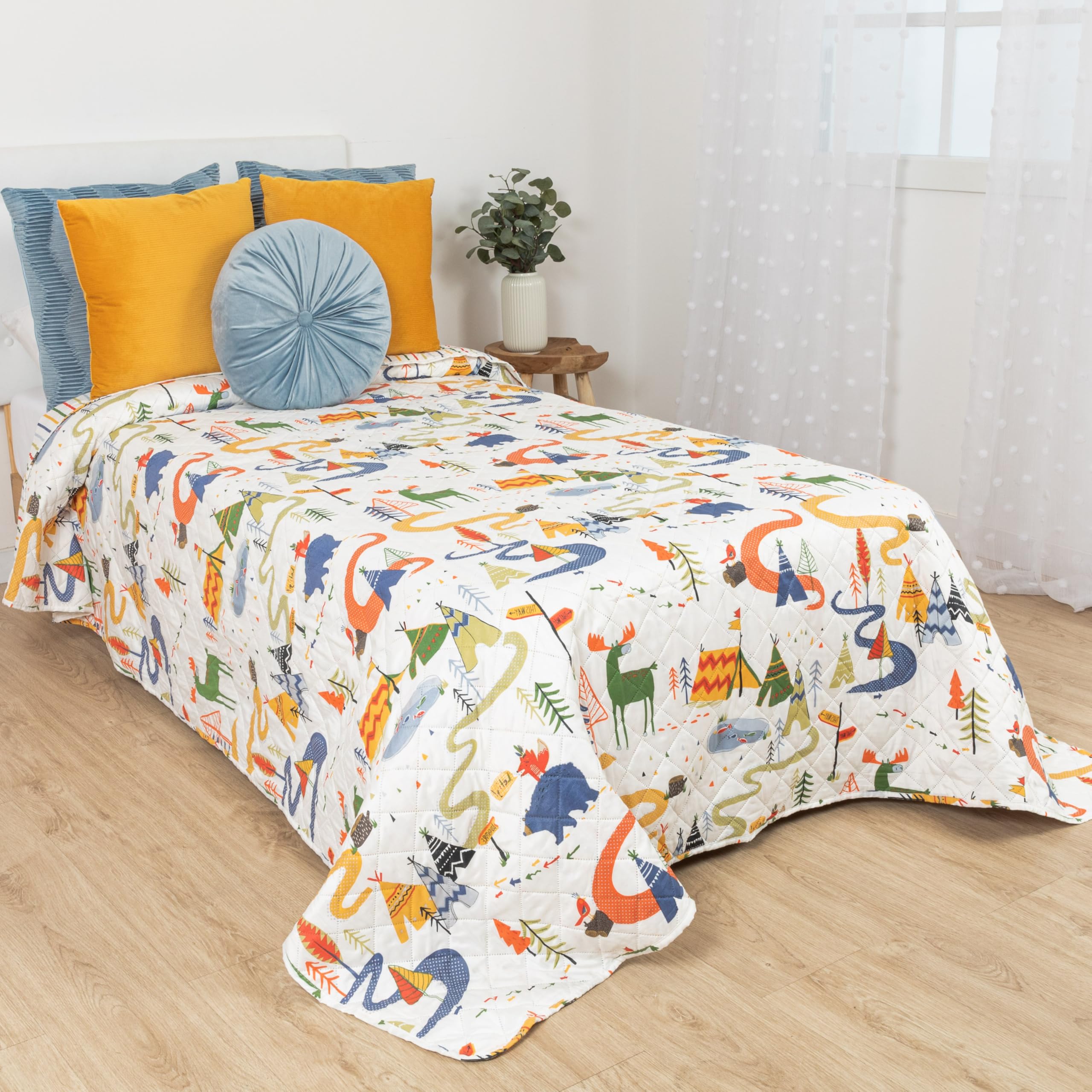 TRAMAS+ Children's Summer and Spring Quilted Microfibre Printed Quilt, 180 x 270 cm, Fun Design for Single Bed, 90 cm – Strong