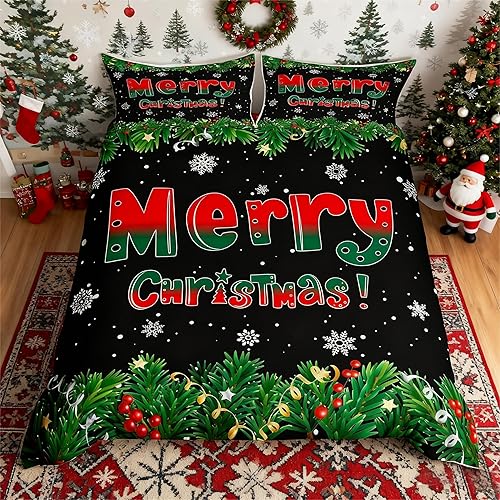 Vista 31 de Juego de funda de edredón rosa de Navidad para niñas, tamaño matrimonial, lindo juego de ropa de cama de dibujos animados de pingüino de Papá Noel