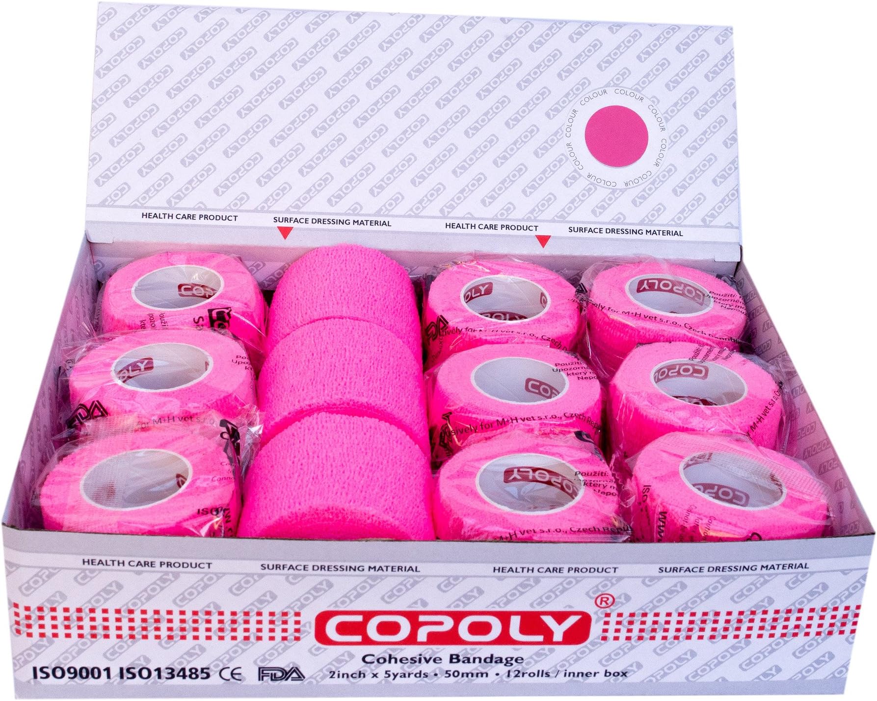 12 Rolls Cohesive Elastic Pet/Tattoo Wrap bandages, Various sizes and colours (5 cm/2 inch, Fluorescent Pink)