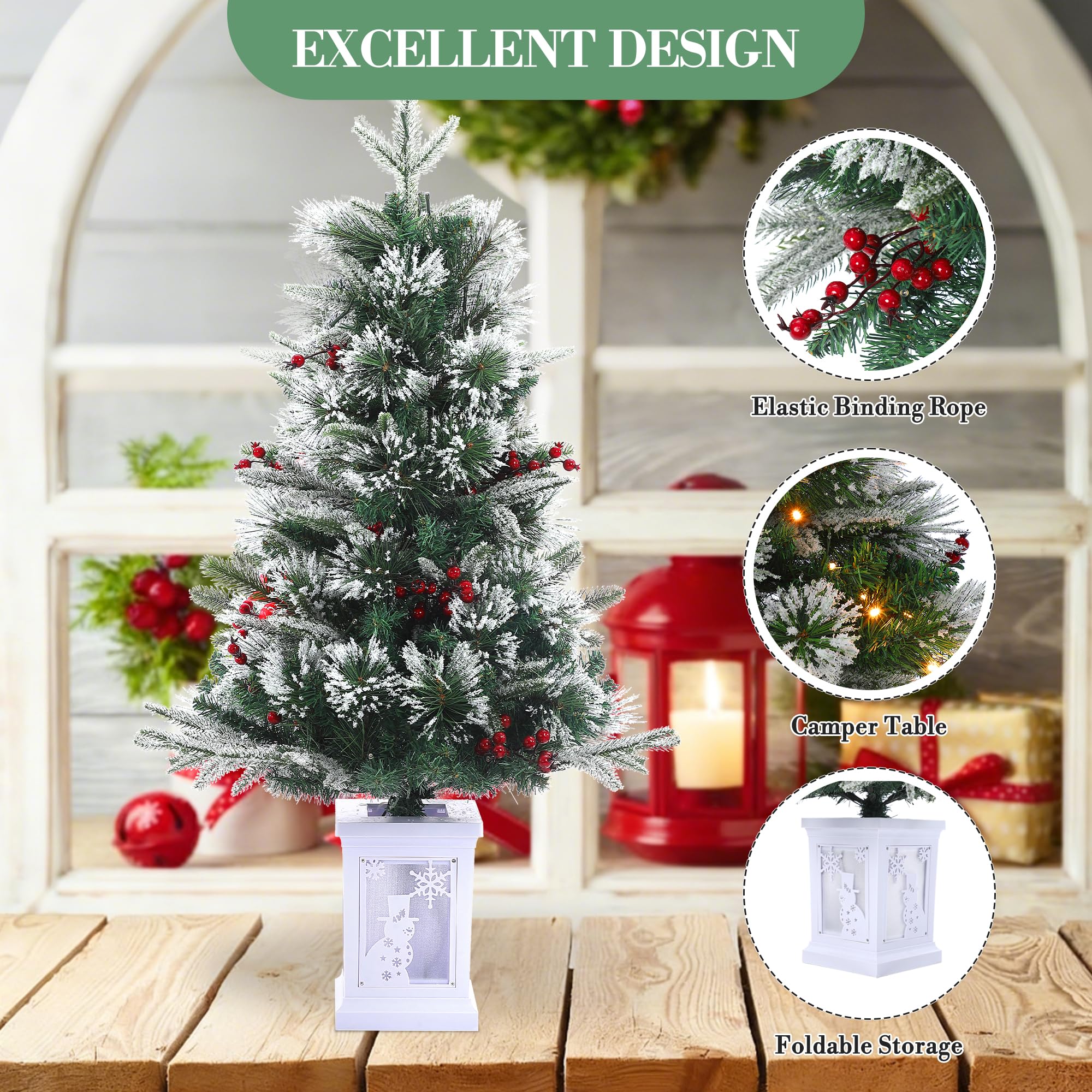 GarveeLife Kunst Weihnachtsbaum, Vorbeleuchtet, 78 LEDs – Weihnachtsdeko | Schneeflocken-Standfuß, 8 Lichtmodi – Für Zuhause, Büro, Eingang, Party, Weiß, 2er-Set
