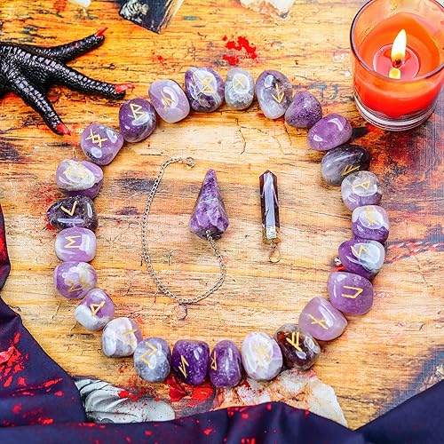 Miniatura 9 de ABHISUBYA Piedra de jade verde, 25 piezas de piedra de runa con Futhark de anciano grabado, runas, suministros de brujería, piedras de chakras,