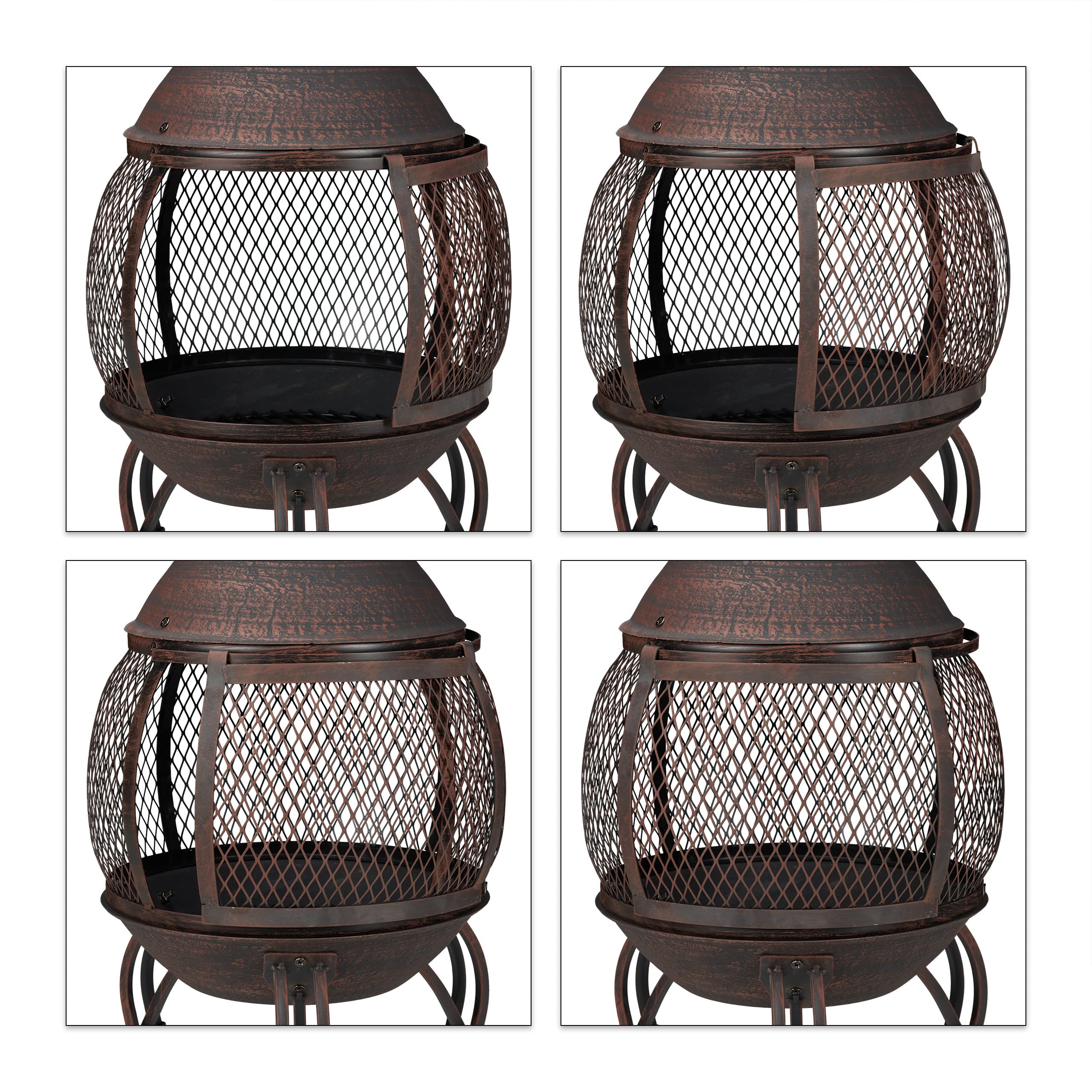 Relaxdays Terrassenofen, Stahl & Gusseisen, HxD: 88 x 36 cm, Gartenkamin Funkenschutz, Chiminea, Aztekenofen, rot/Bronze