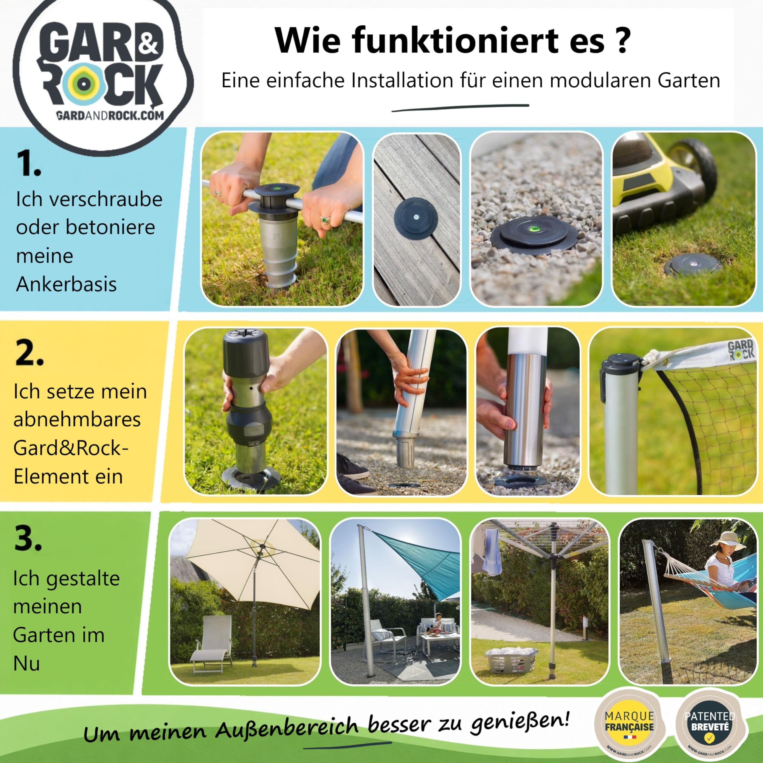 GARD & ROCK - Halterung FÜR GERADE SCHIRME, aus Aluminium - Für verschiedenste Anwendungen, zum Aufstecken auf den Ankerfuß - Quick Fixation System - ZUM SCHNELLEN BEFESTIGEN UND UMBAUEN