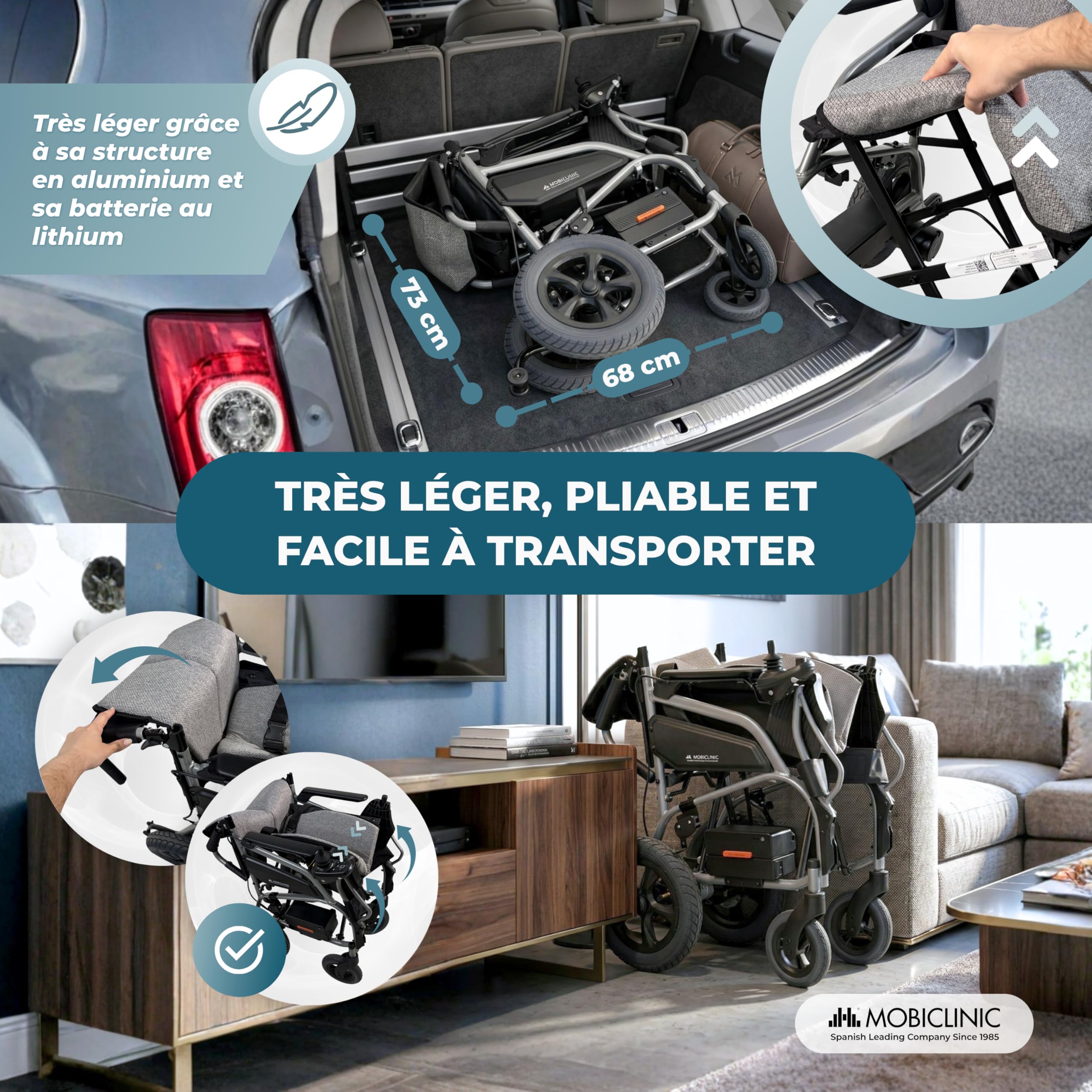 Mobiclinic®, Fauteuil Roulant Électrique, Pliable, Autonomie 10km, Frein Électronique, 24 V 5,2 Ah, Automatique et Assisté, Jusqu'à 100kg, Système Anti-basculement, Jusqu'à 6 km/h, Moteur 130W, Mara