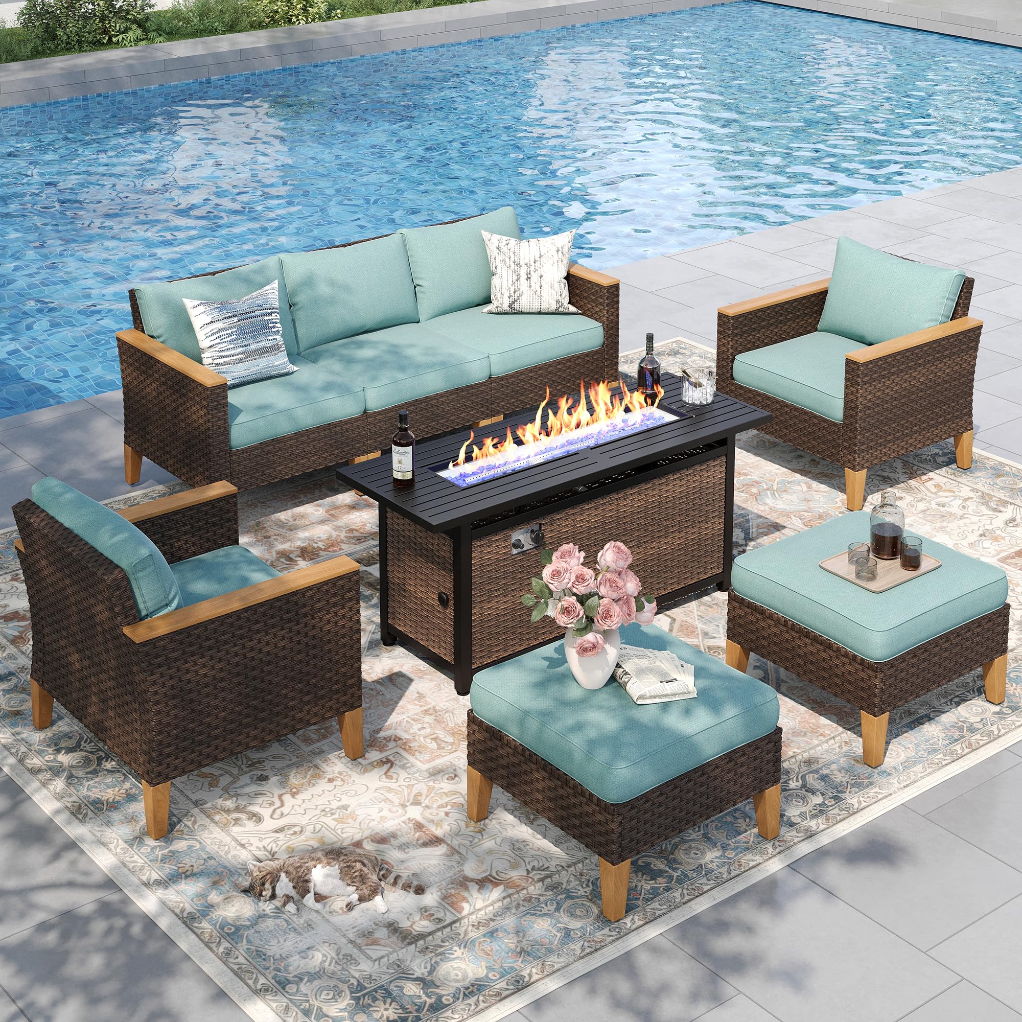 Amazon.com: PHI VILLA 8 Pieces Wicker Patio Sectional Set with