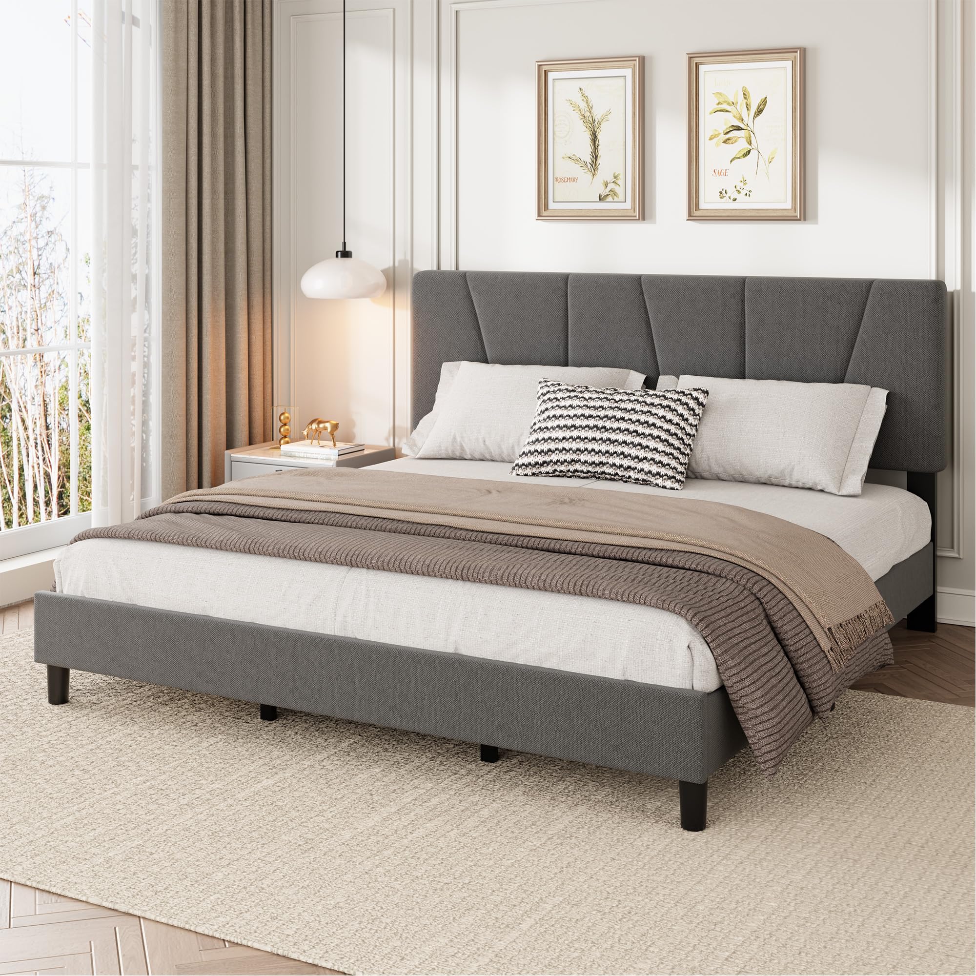Photo 1 of ***STOCK PHOTO REFERENCE ONLY***Garvee King Size Bed Frame with Upholstered Headboard, Platform Bed Frame
