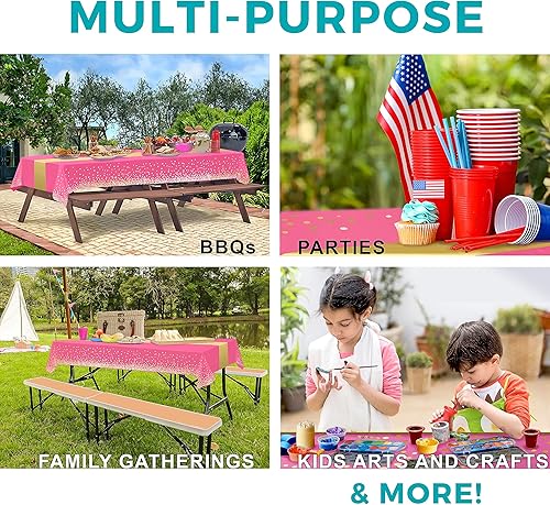 Miniatura 23 de Rollo de mantel de plástico negro de 54 x 100 pies con caja de cortador integrada, mantel desechable para fiestas, pícnic, eventos Negro,Rosa