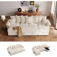 LINSY HOME Oversized Sectional Sleeper Sofa with Pull Out Couch Bed Beige, 118.5 | USB Charging