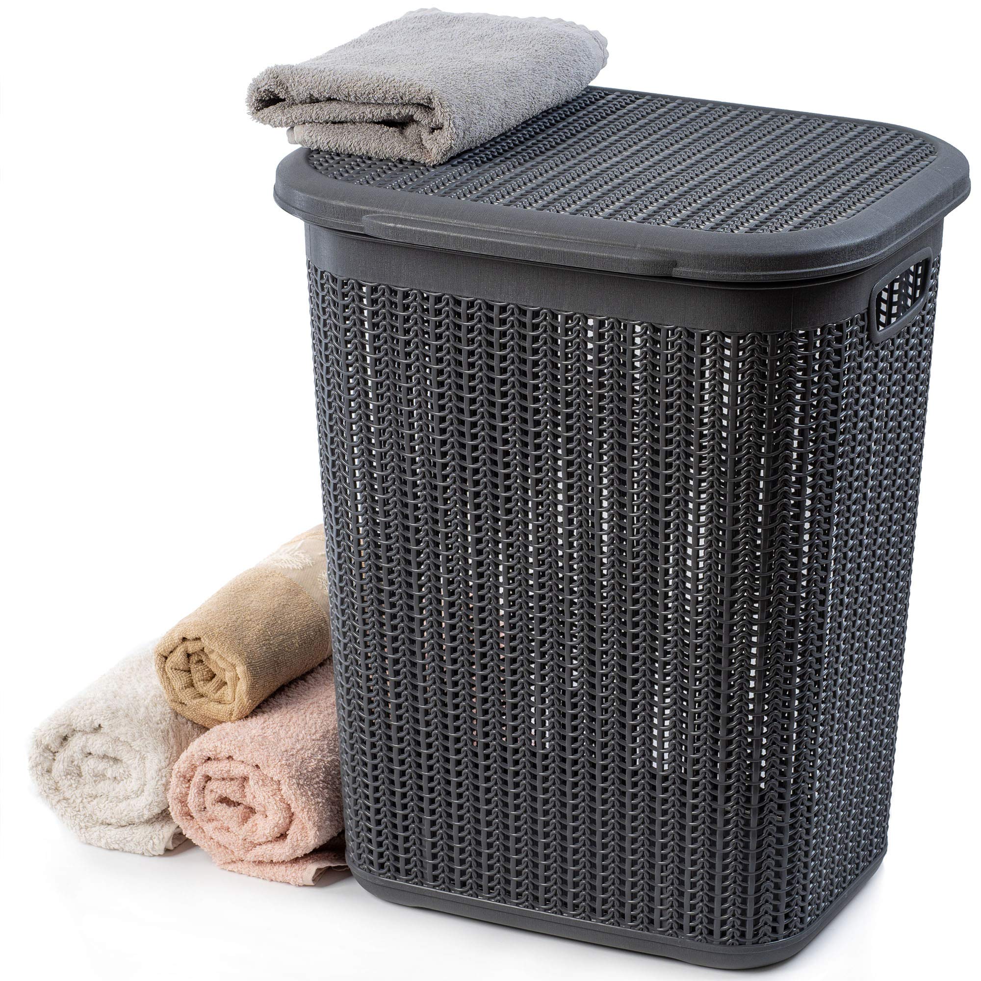 Cesto di lavanderia kadax, cesto multifunzionale, 50 L, cassa di lavanderia in plastica, cestino di stoccaggio, collezionista di lavanderia per bagno, abbigliamento sporco, accessori, (nero)