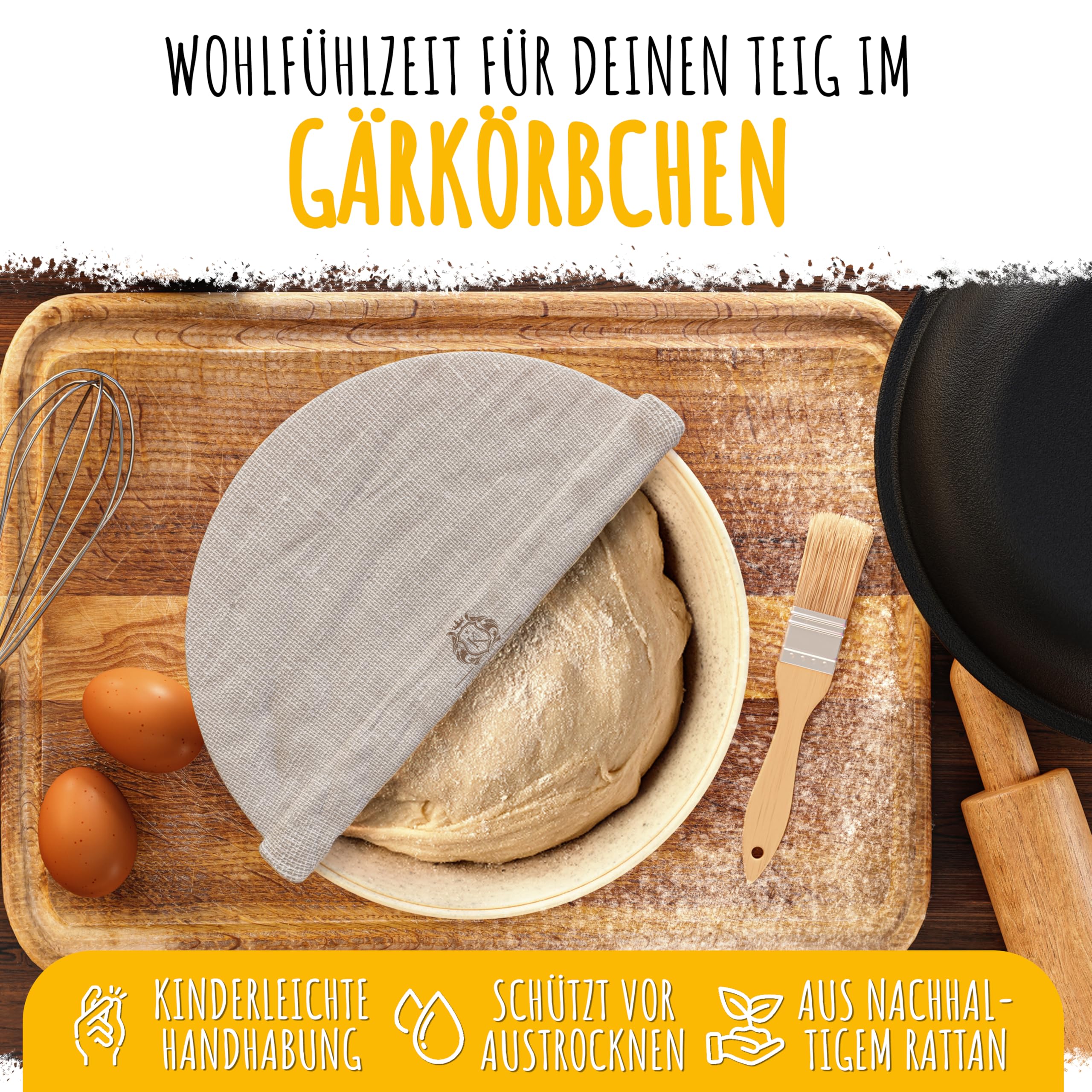 KAISERTAL Żeliwny Garnek Do Pieczenia Chleba Z Koszem i Pokrywką - Wypalona Forma (4,7 L Emaliowany)