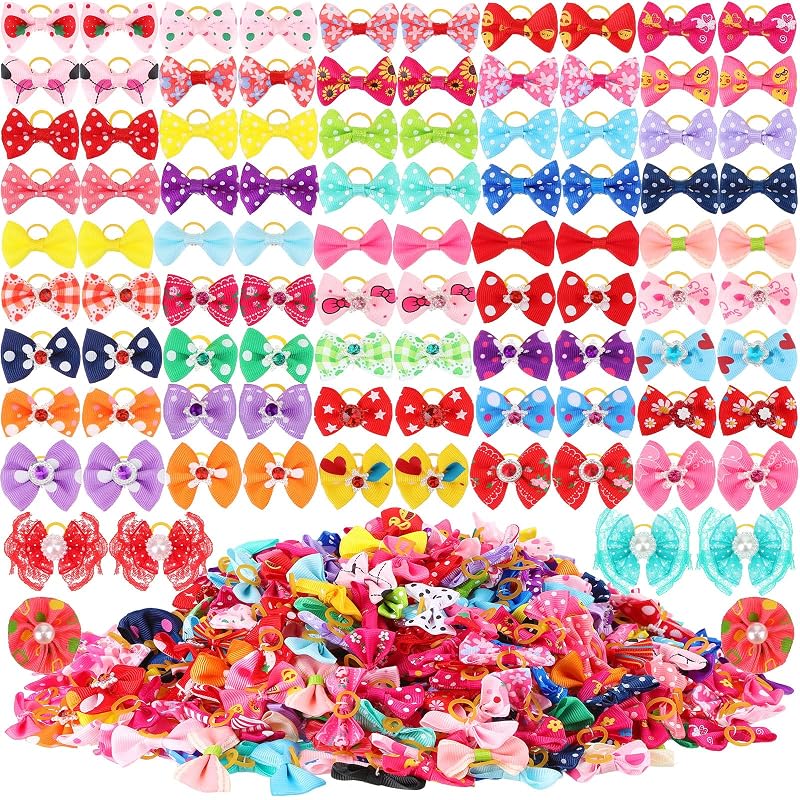 Laços para Pelos de Cães meekoo com Elástico, Multicoloridos, 500 Unidades