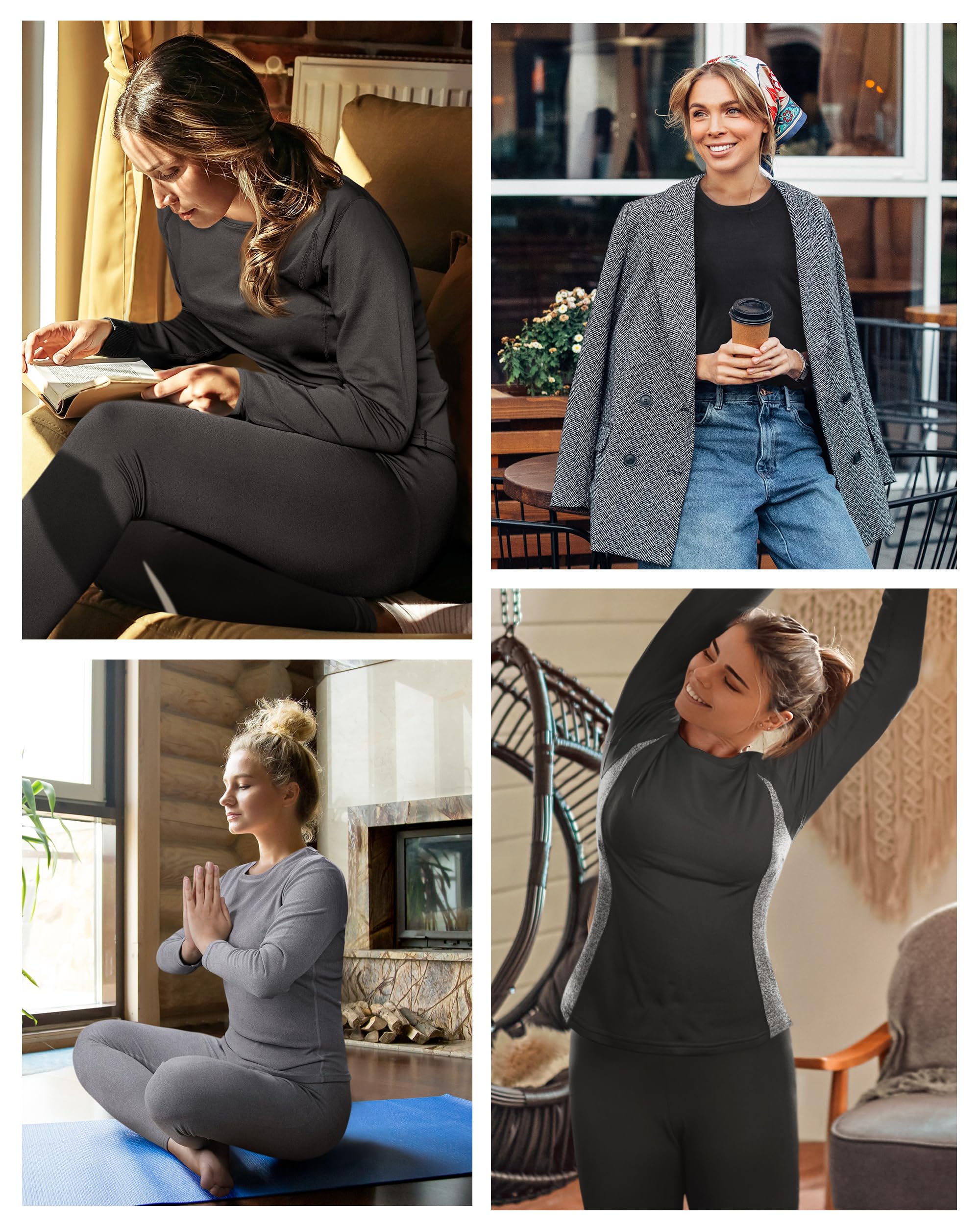 Roadbox Conjunto de ropa interior térmica para mujer, capa base con forro polar para invierno, cálido, pantalones largos, parte superior e inferior, clima frío, esquí