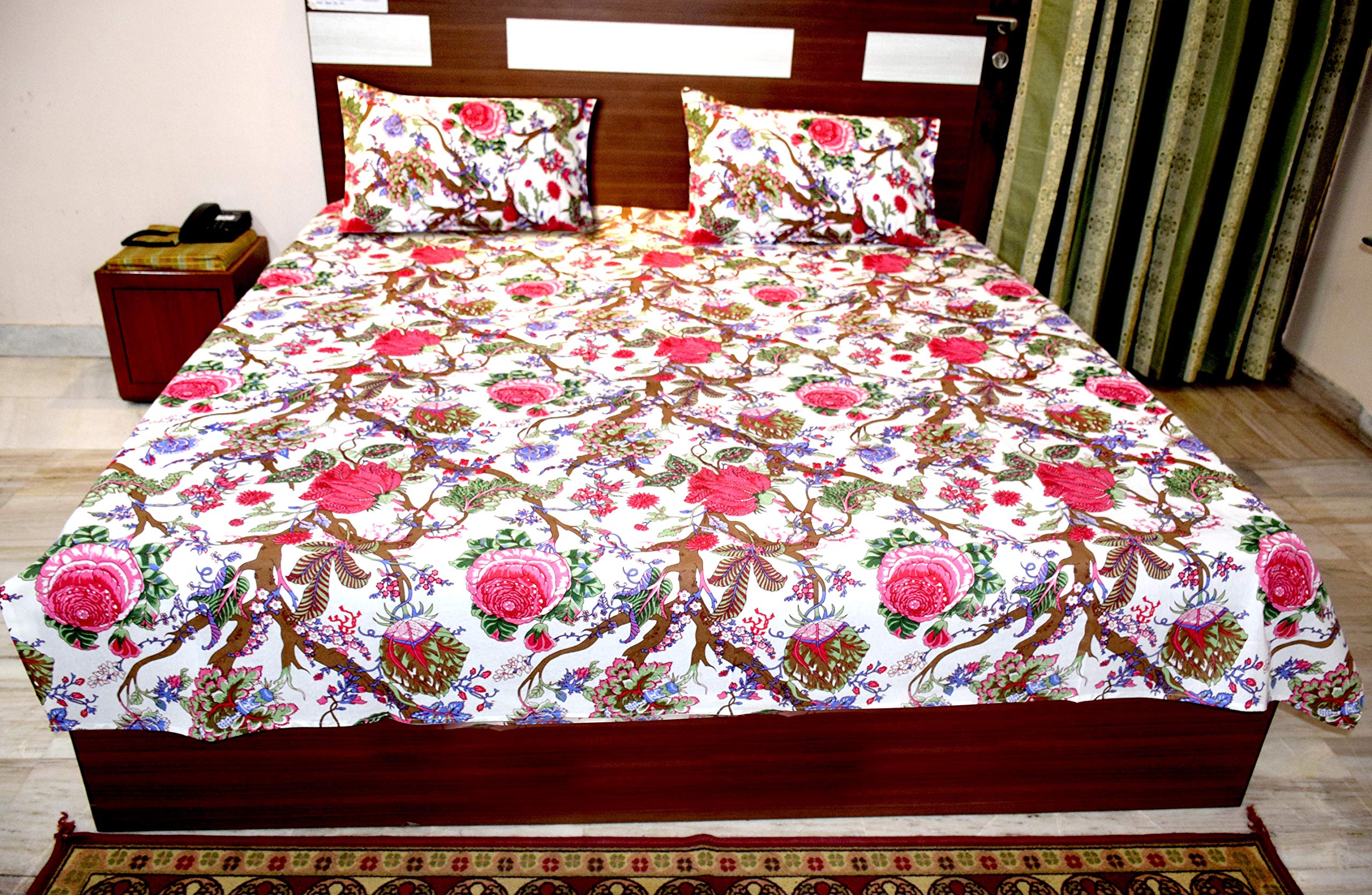 Miyanbazaz Textiles Double Bedsheet with 2 Pillow Cover- Brown Multi