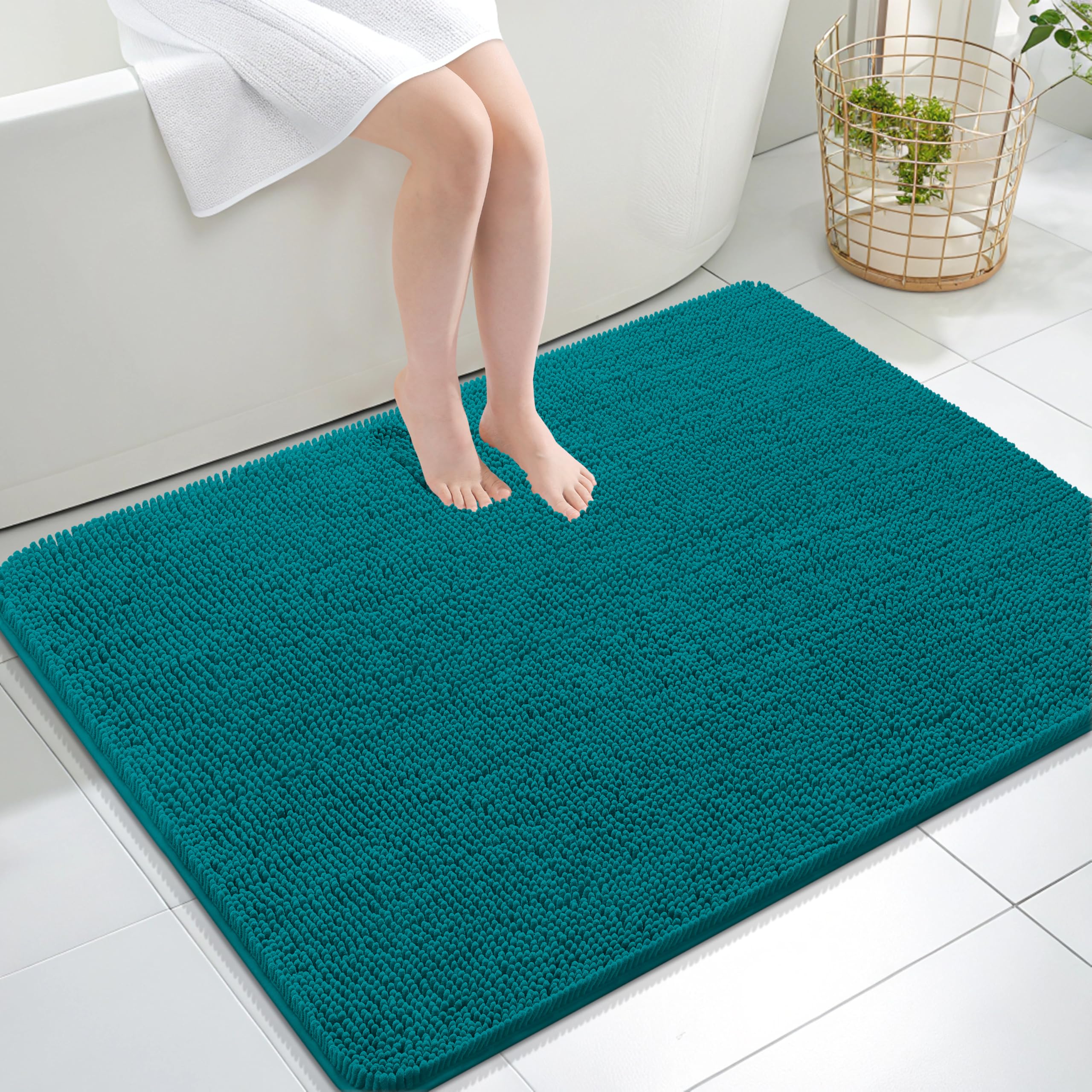OLANLY Large Bathroom Rugs 47x32, Extra Soft Absorbent Chenille Bath Rugs | Deep Lake, Quick-Drying Rubber Backing, Machine Washable Bath Mat for Bathroom Floor, Tub and Shower, Home Decor Accessories