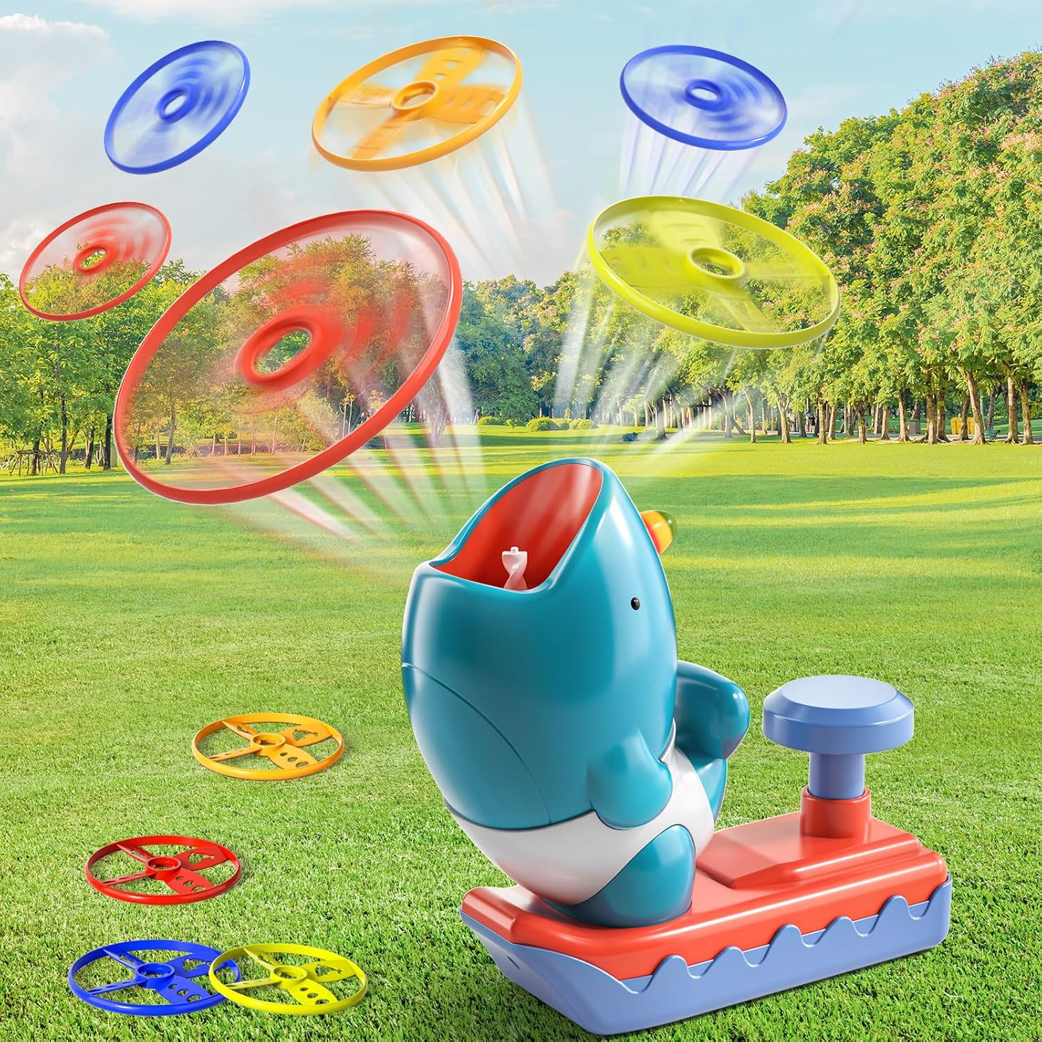 TEMI Outdoor Toys for Kids Ages 4-8, Flying Disc Launcher Family Outside Games, Outside Activities Toddler Chasing Toy Age 3-5 4-6, Birthday Gifts for Kids Boys Girls 3 4 5 6 7 8 9 10 11 12 Year Old