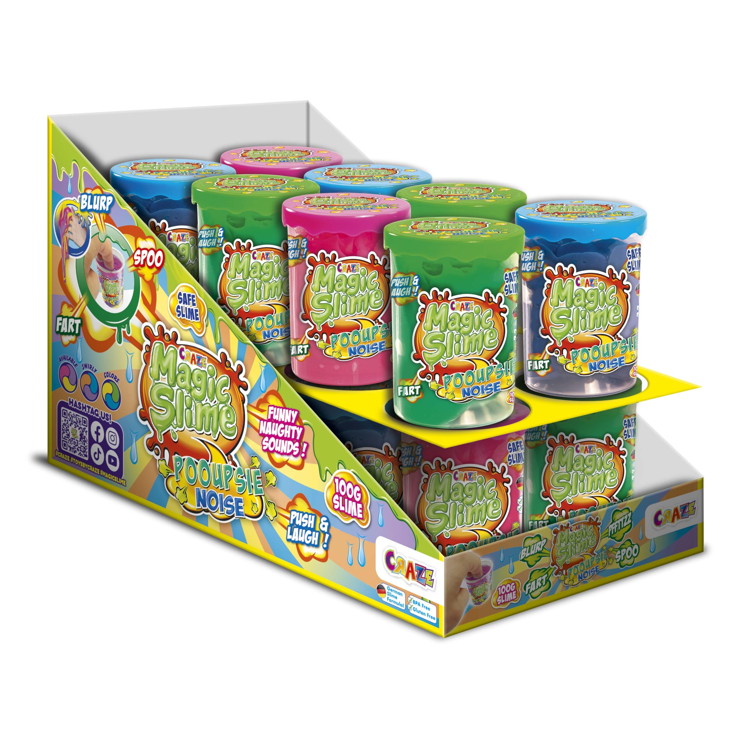 Craze Magic Slime POOUPSIE Noise | 16er Slime Set Kinder Schleim Dickflüssiger Pups Slime Kit 3X 100g, Scherzartikel, Rückstandsfrei