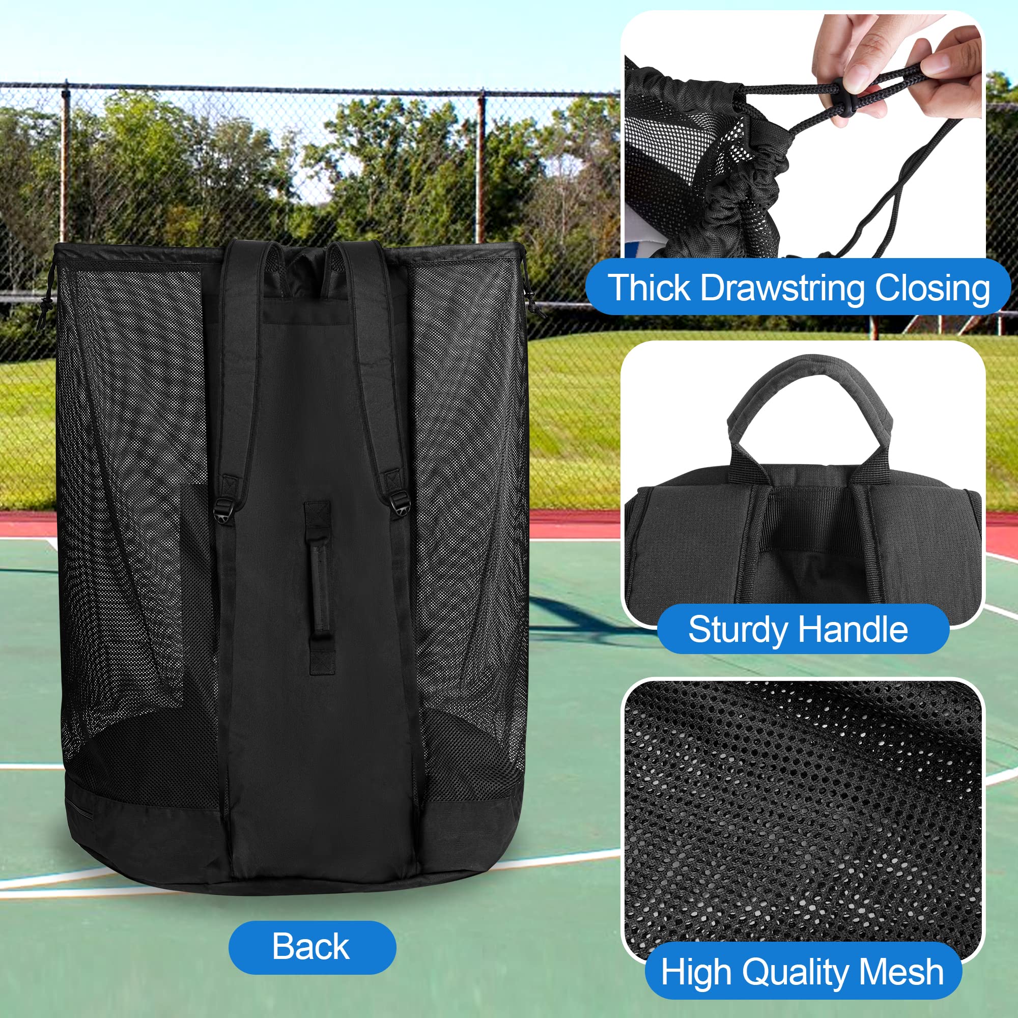 GOBUROS Borsa a rete per palloni da calcio, pallacanestro, con spallacci e tasca frontale, per pallacanestro, calcio, pallavolo, rugby e sport in spiaggia