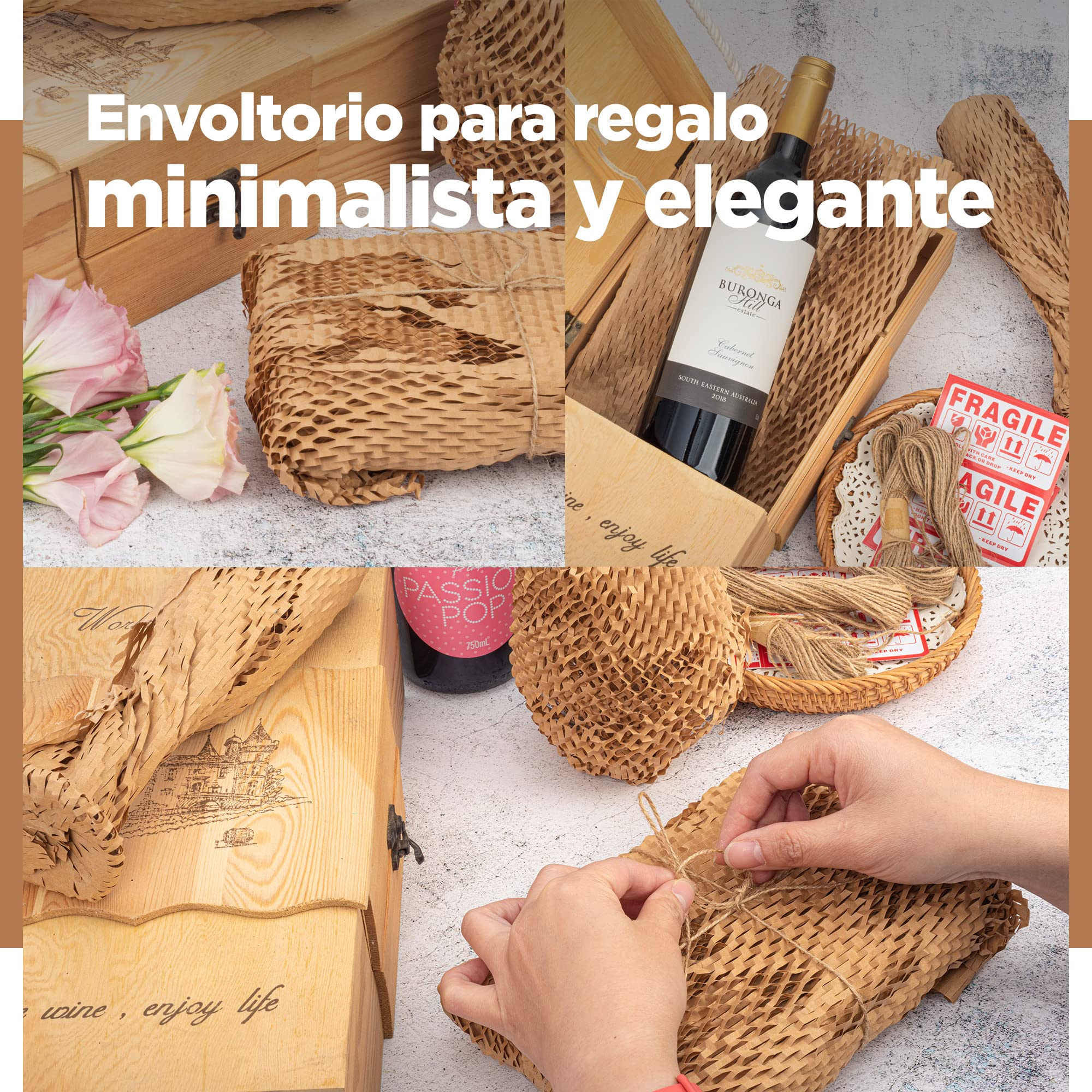 Papel de Embalar de Nido de Abeja - Alternativa Sostenible al Papel de Burbujas para Mudanza/Envíos/Embalaje - Rollo de Papel Kraft Marrón Reciclado y Ecológico (30CM X 50M)