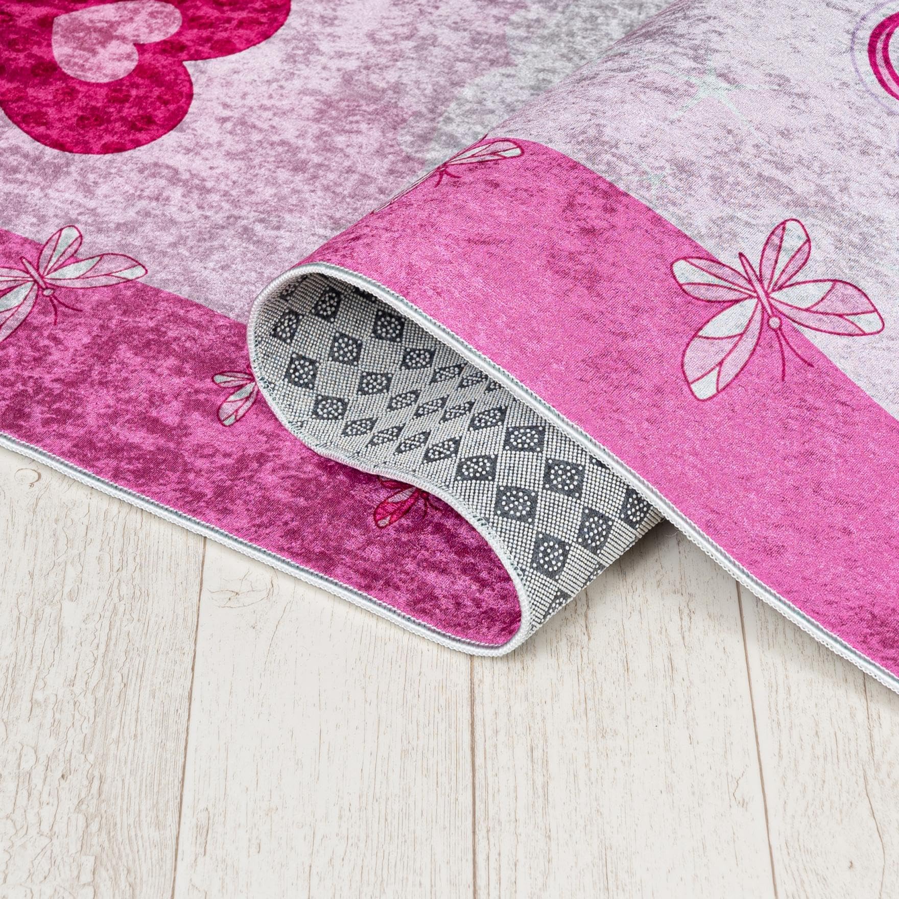 Mazovia Tappeto Salotto - Tapeto Stampato Pelo Corto - Morbido Tappeto Camera da Letto - Antiscivolo Tapeto EMMA - Tappeto Bambini Motivo Castello della Principessa - Rosa Pink 140x200cm