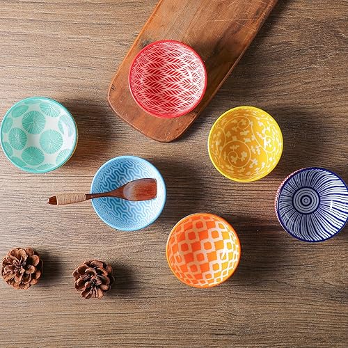 Miniatura 5 de Selamica Juego de cuencos de cerámica de 4 onzas, mini tazón de 3.5 pulgadas para sumergir, guarniciones, apto para microondas y lavavajillas, juego