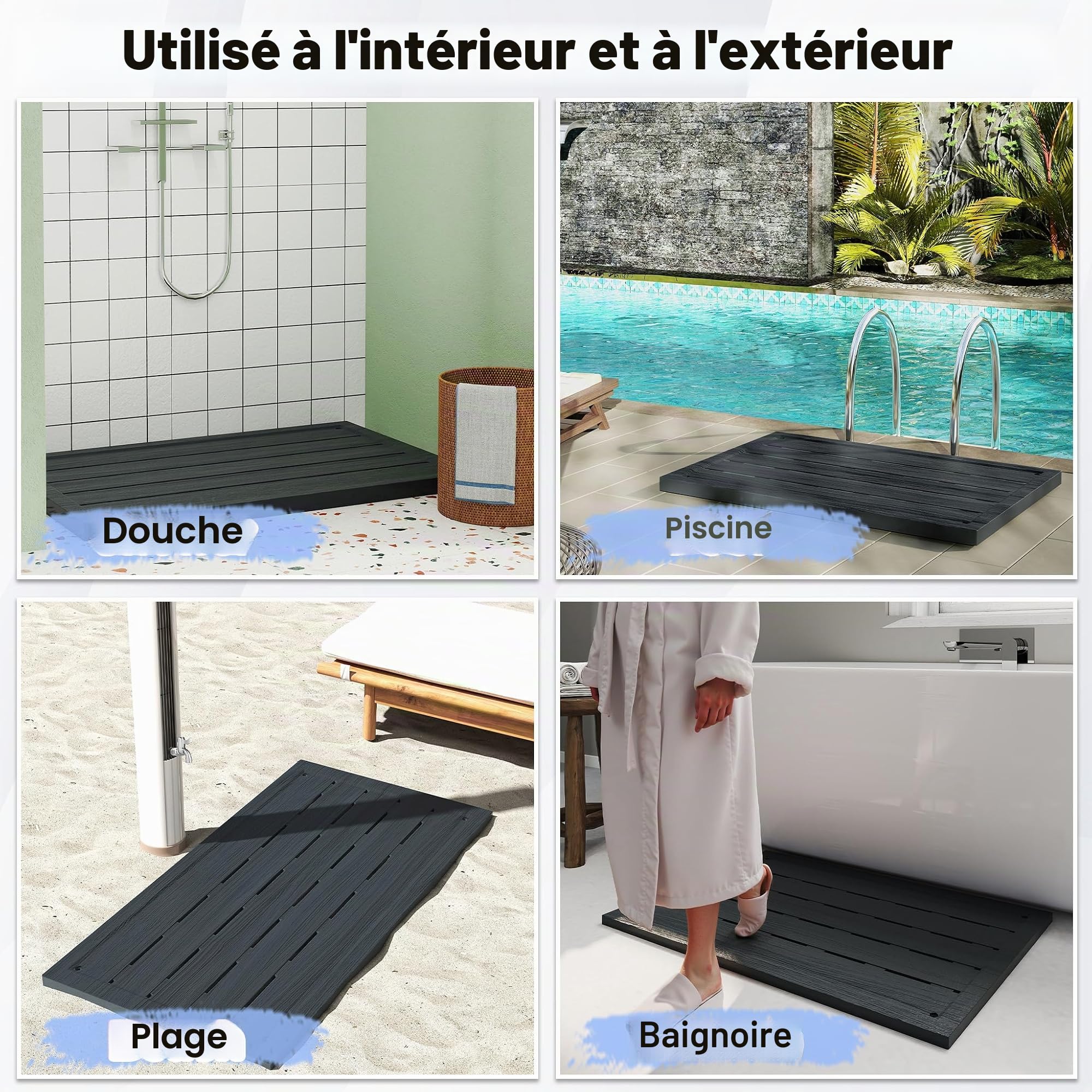 UISEBRT WPC Panneau de Sol pour Douche de Jardin, Douche, Douche, extérieur, antidérapant, Anthracite, 100 x 65 x 4 cm