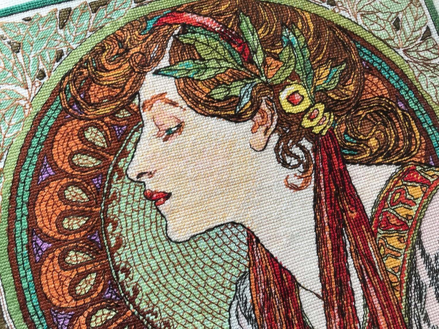 RIOLIS - Laurel After A. Mucha's Artwork 100/061, Cross Stitch Kits 11¾" x 11¾", Cross Stitch Kits for Beginners & Advanced, Crossstitching Kit Adult, Embroidery Counted Stitching Kit