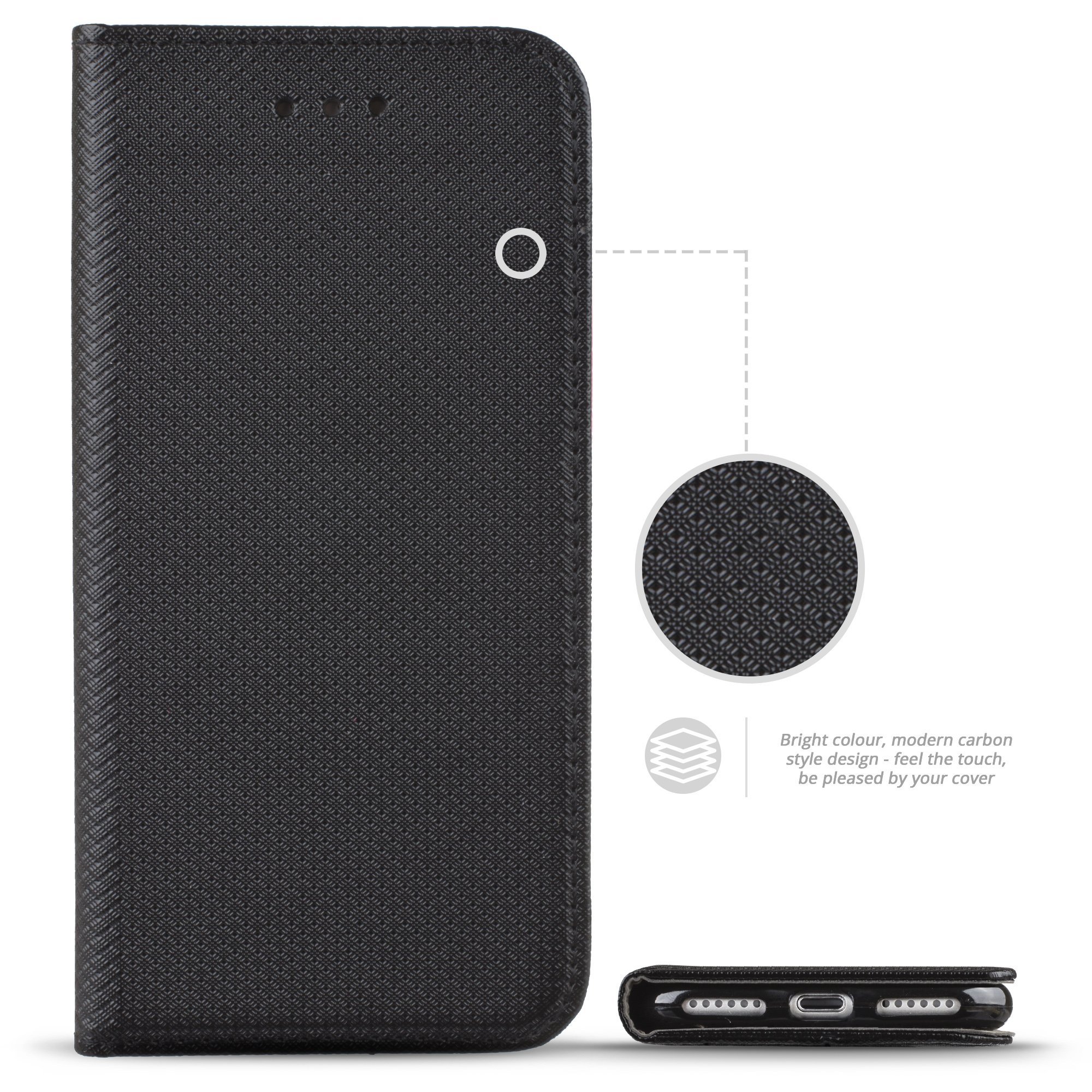 Moozy Cover Flip Magnetica Per IPhone 6 E 6s - Custodia Libro In Ecopelle Nera Con Porta Carte E Cavalletto - 3