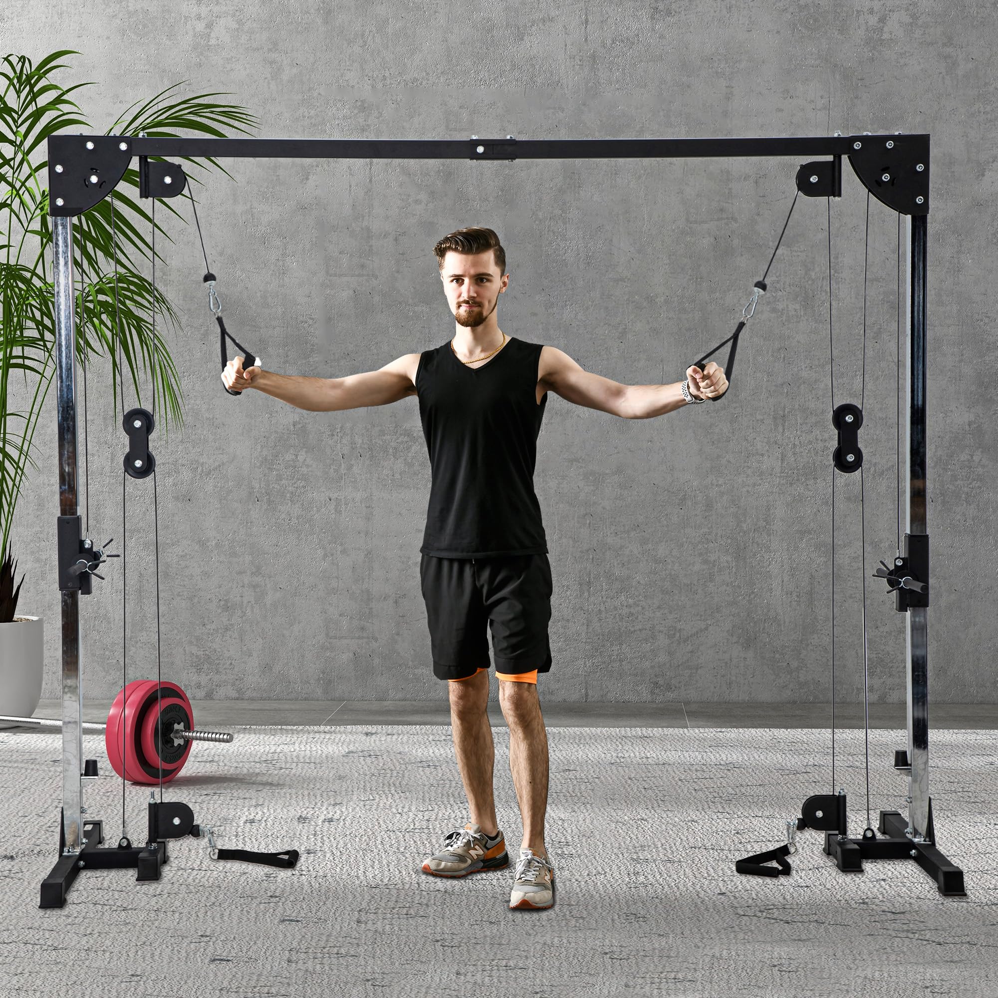 SPORTNOW - Estación de musculación doble polea cable Crossover tornillo de tornillo, carga libre con peso 2 x 50 kg - dim. 245 x 85 x 207 cm