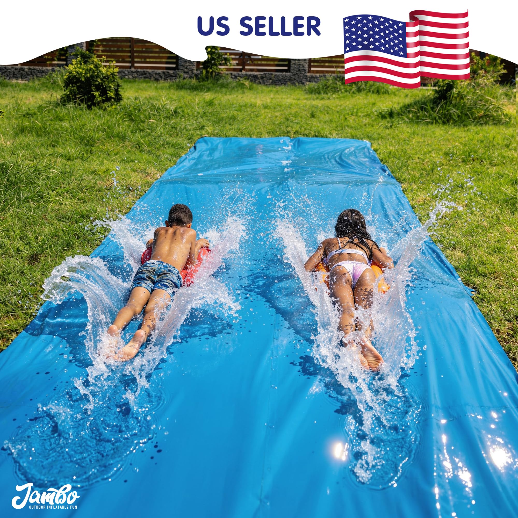 JAMBO XXL Mega-Wasserrutsche und 2 Bodyboard-Update-Modelle, extra lang, extra breit, Spritzschutz und Rutsche für Kinder, robuste Wasserrutsche für Hinterhof, Rasen, Outdoor-Wasserspielzeug