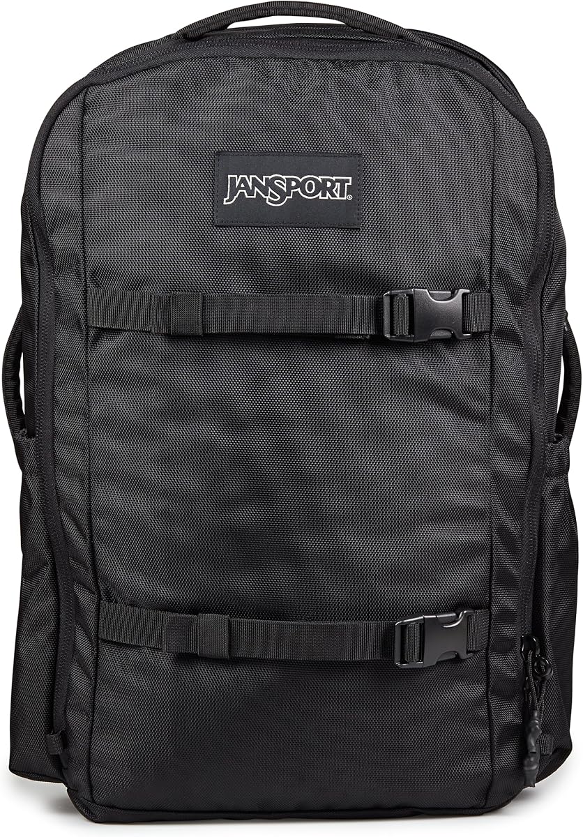 JanSport Venture Pack – Travel Pack With Large Main Compartment with Compression Straps, Dual Water Bottle Pockets, Padded Hip Belt & Luggage Trolley Pass-Through, Black