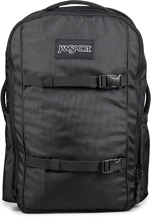 JanSport Venture Pack – Travel Pack With Large Main Compartment with Compression Straps, Dual Water Bottle Pockets, Padded Hip Belt & Luggage Trolley Pass-Through, Black
