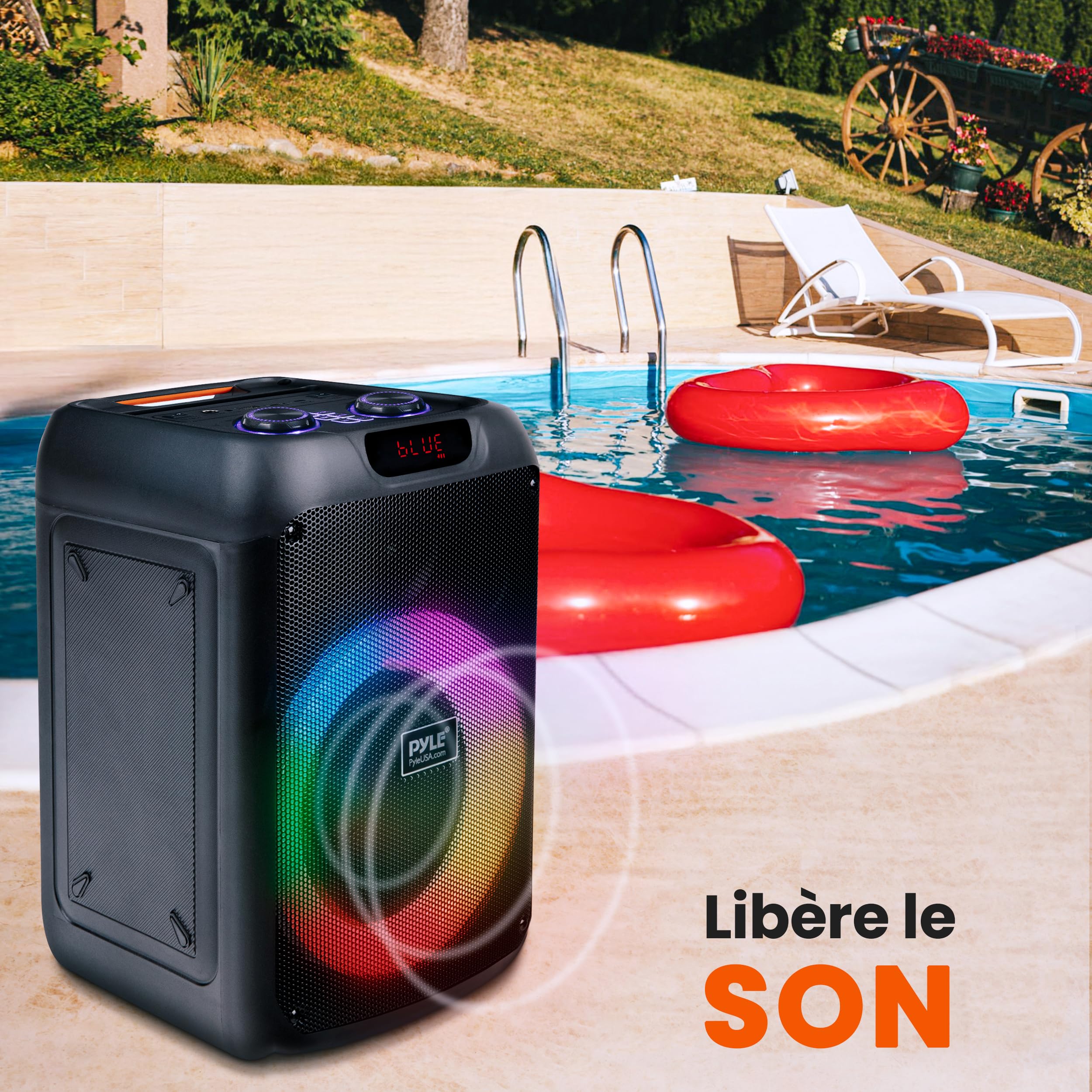 Pyle Enceinte Bluetooth Portable 40 cm – Haut-Parleur Puissant avec LED RGB Woofer Grand Format TWS Batterie Rechargeable Télécommande Câble Type-C Intérieur Extérieur