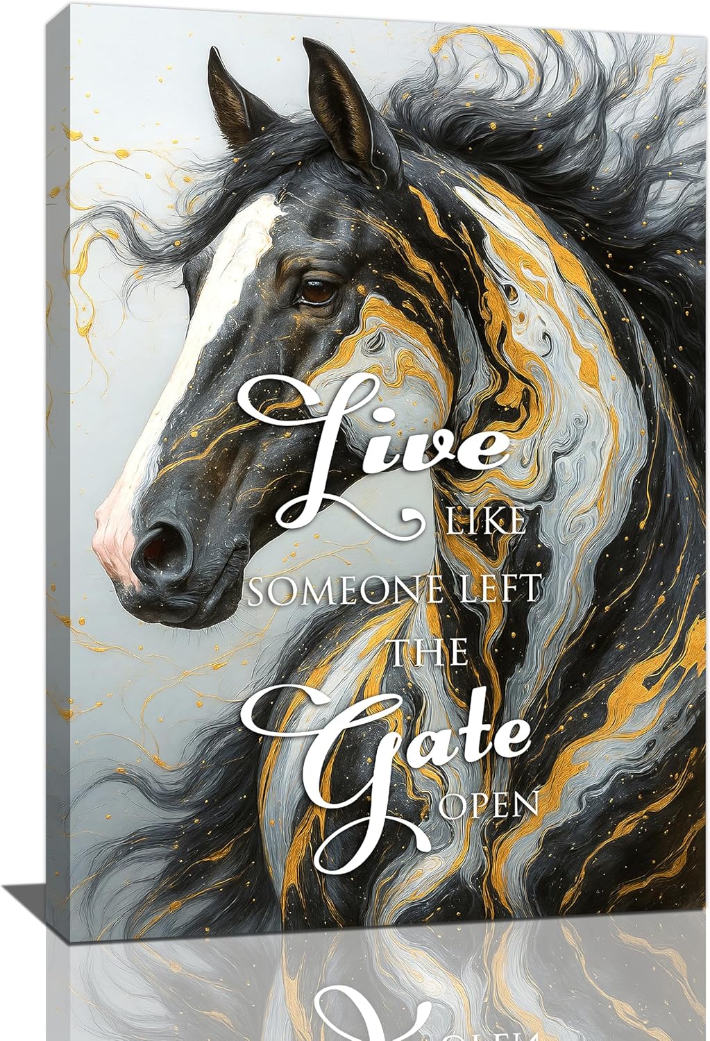 Gold Horse Wall Art Splash Canvas Wall Decor Black And White Pictures Paintings Prints Artwork Framed Decorations For Bathroom Bedroom Living Room Office Gifts 16" x 24"