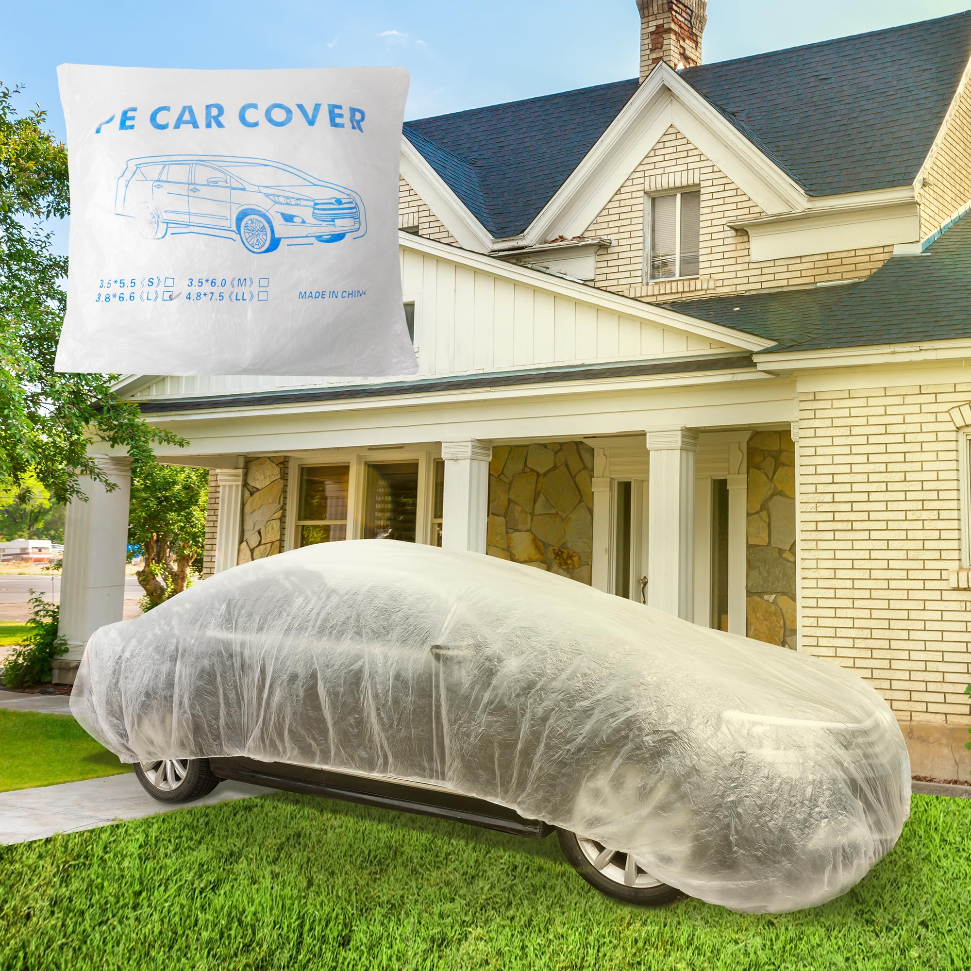 U0U Disposable Car Covers 22 x 12 Universal Plastic Car Covers for Automobiles Clear Car Cover with Elastic