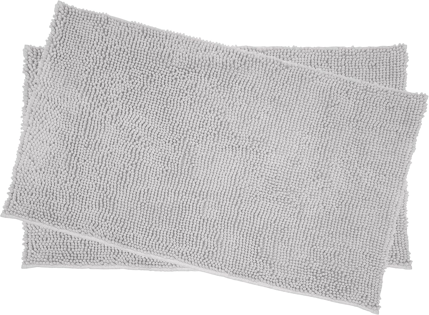 Creative Home Ideas Resort Collection Plush Chenille Bathroom Rugs 2 Piece Set – Non-Slip Backing and Machine Washable, Light Gray - (2) 17 x 24 Inches Bath Mats