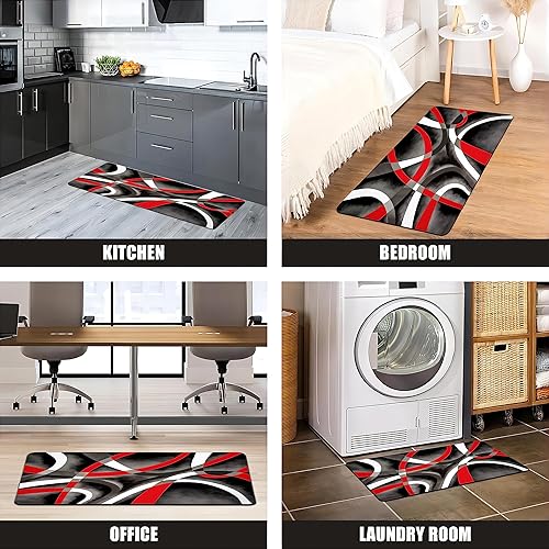 Miniatura 7 de Tapetes de cocina para piso, alfombras de cocina de color rojo, modernas, círculos abstractos, antifatiga, impermeables, acolchadas,