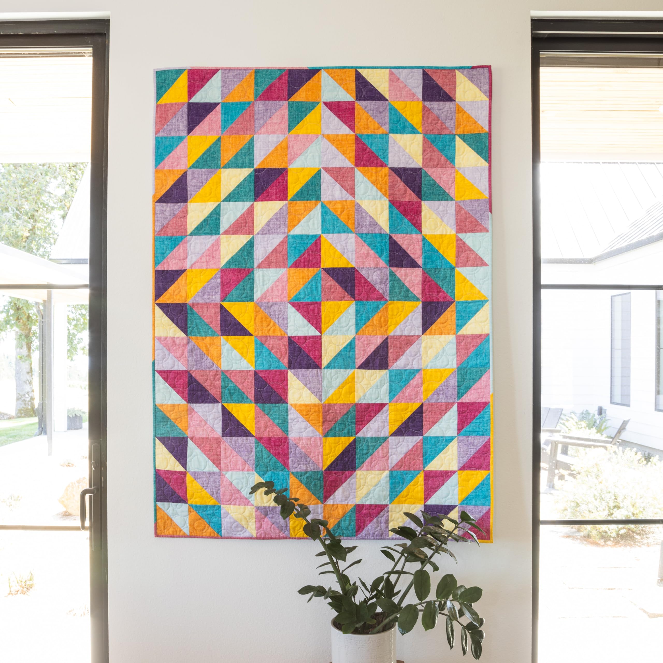 Connecting Threads Beginner Lap Throw Quilt Kit (40.5" x 56.5") - Half-Square Triangle Fun (Chambray Tonal)