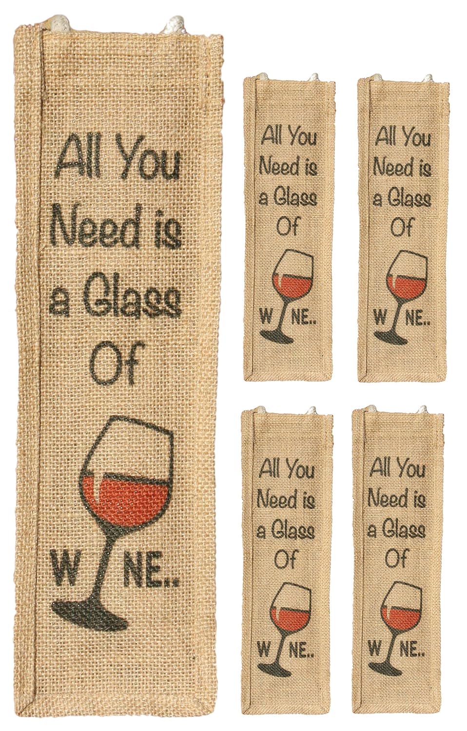 4PCs Jute Burlap Craftodia Wine Bottle Gift Bags with Cotton Handle