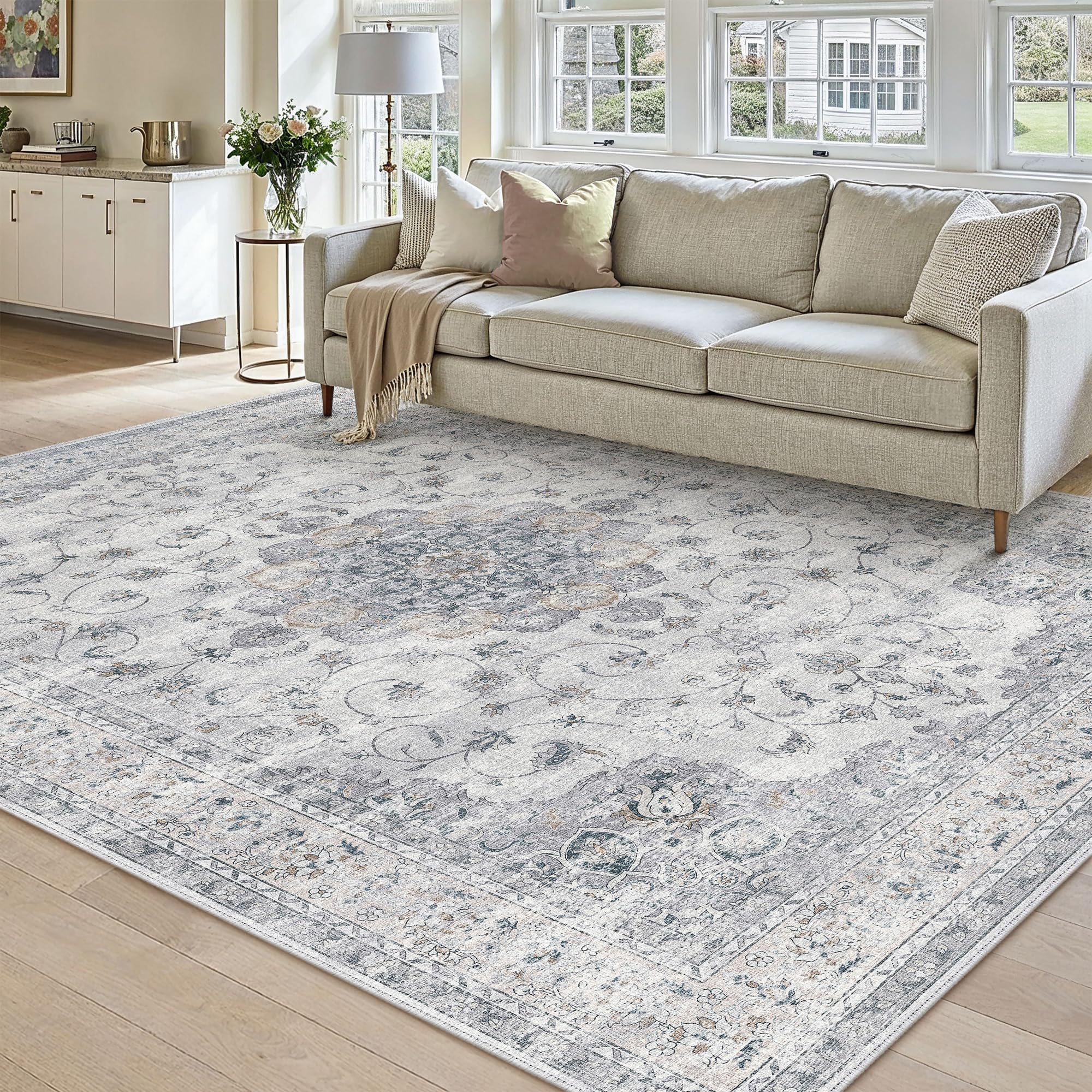 PureCozy Vintage Washable Blue Large Rugs Living Room 160x230cm Area Rug