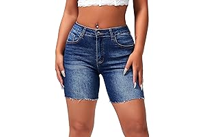 Women's Casual Summer High Waisted Mid Thigh Denim Shorts