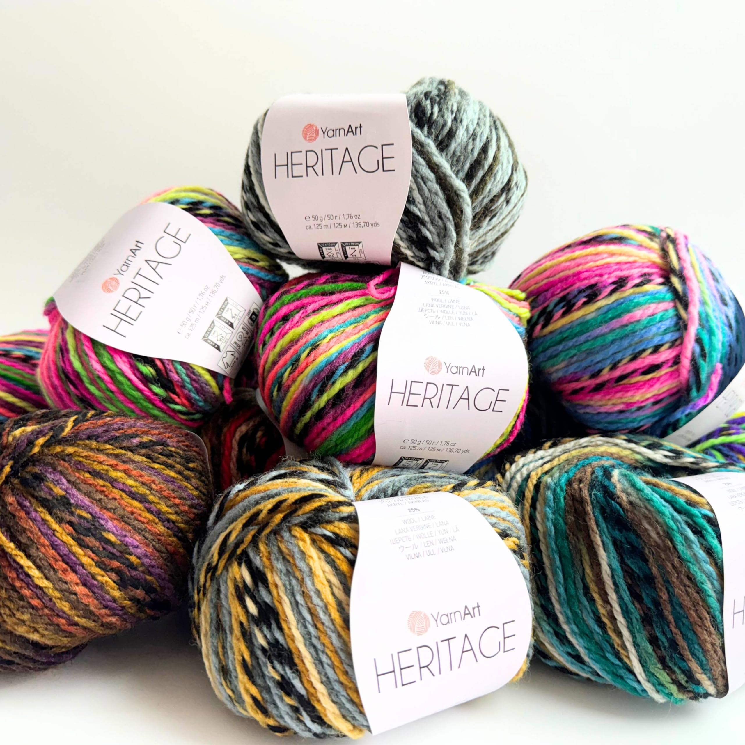 Amazon.com: YarnArt Heritage Medium Weight Variegated Wool Yarn