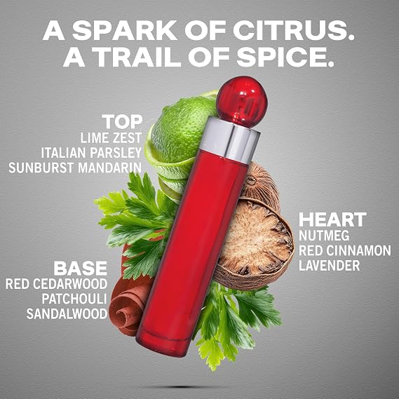 Perry Ellis 360 Red Eau De Toilette Spray for Men - Mens Cologne, Long Lasting Perfume, EDT, Fragrance with Notes of Clove, Cinnamon & Patchouli - 1.7 fl oz (50 mL)